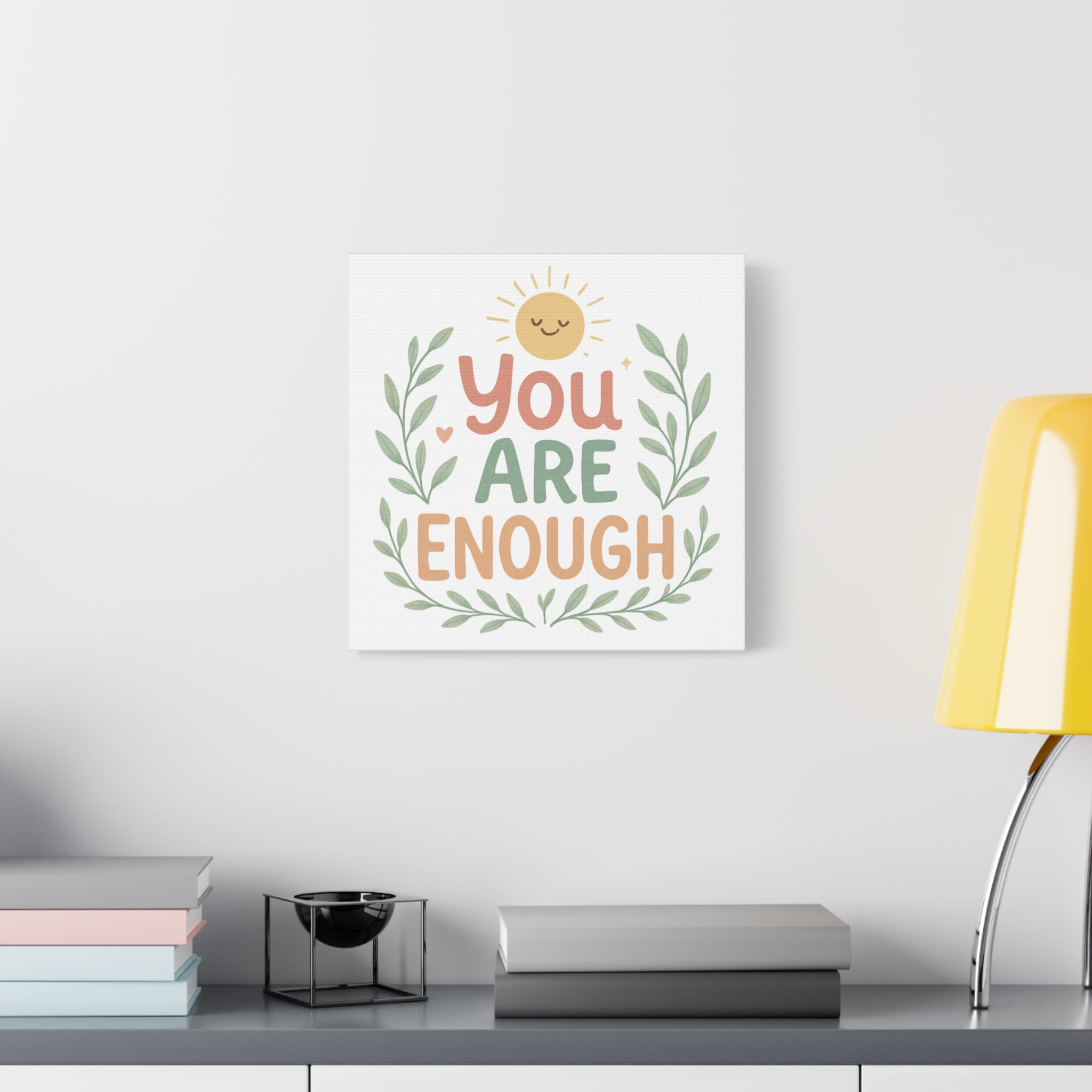 You Are Enough Canvas Wall Art — Positive Motivational Sun & Laurel Print