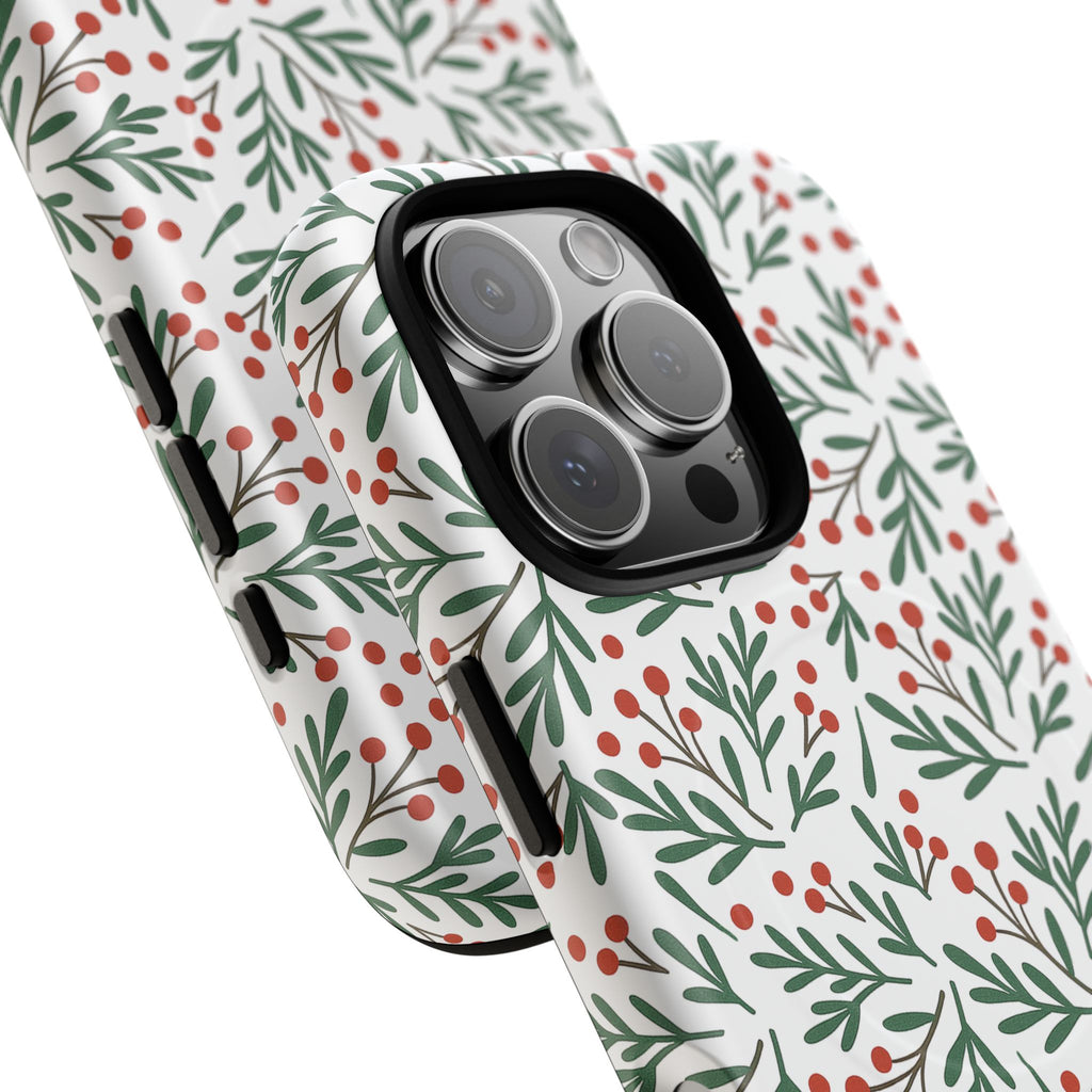 Magnetic Phone Case — Festive Holly & Berry Winter Floral
