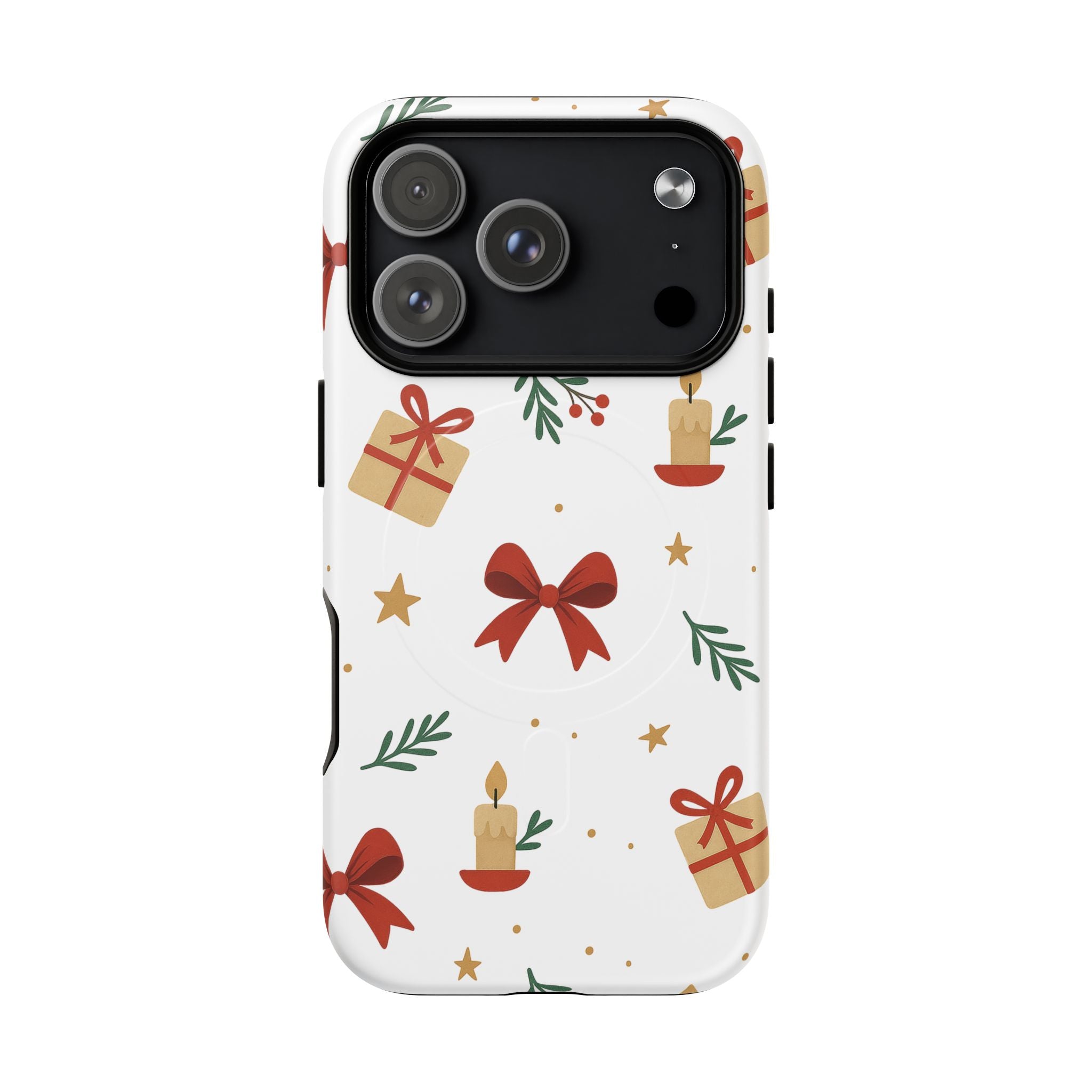 Holiday Gift Pattern Phone Case — Magnetic Tough Case with Bows, Candles & Presents