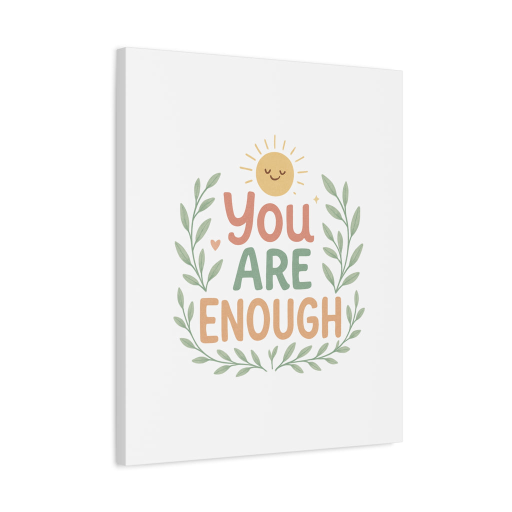 You Are Enough Canvas Wall Art — Positive Motivational Sun & Laurel Print
