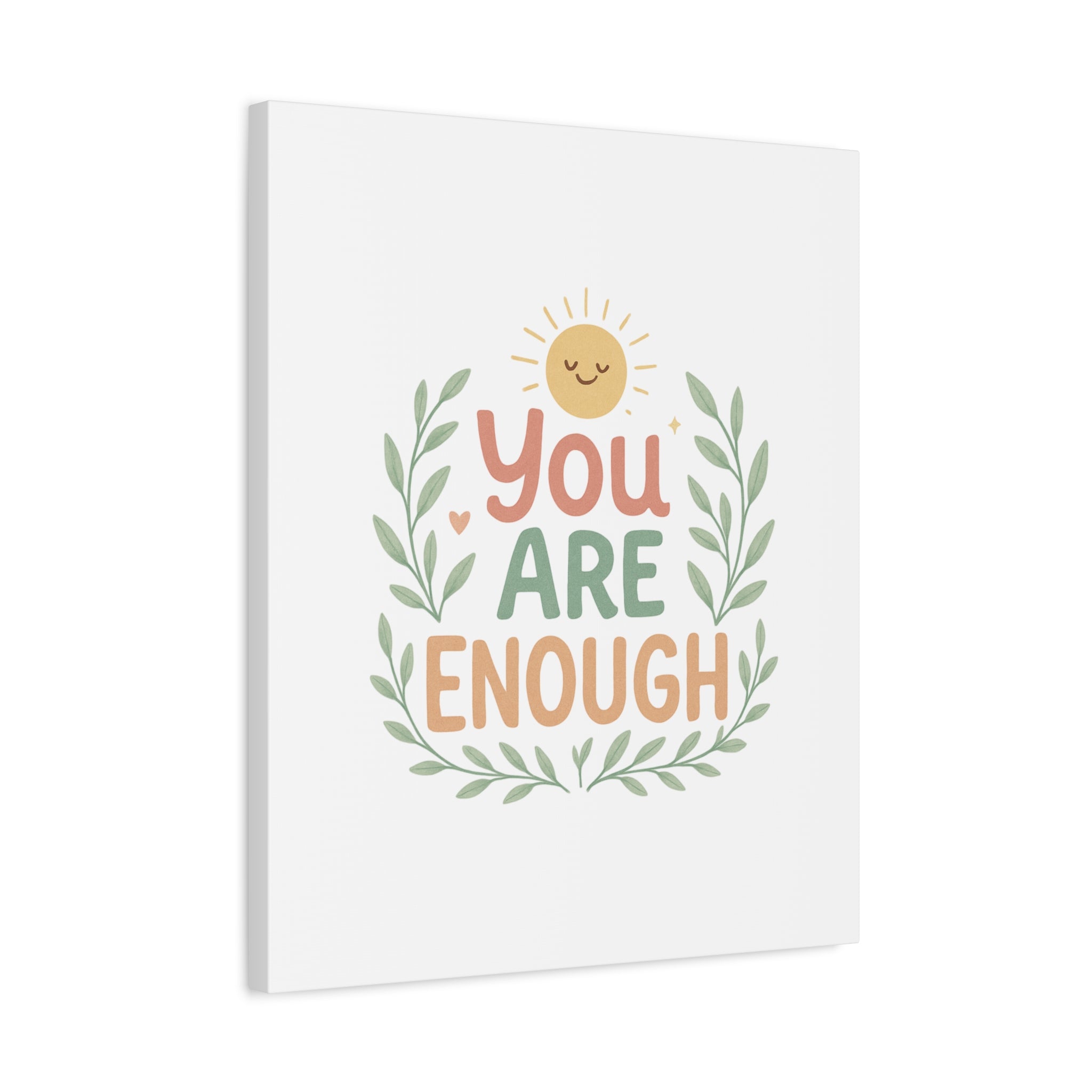 You Are Enough Canvas Wall Art — Positive Motivational Sun & Laurel Print