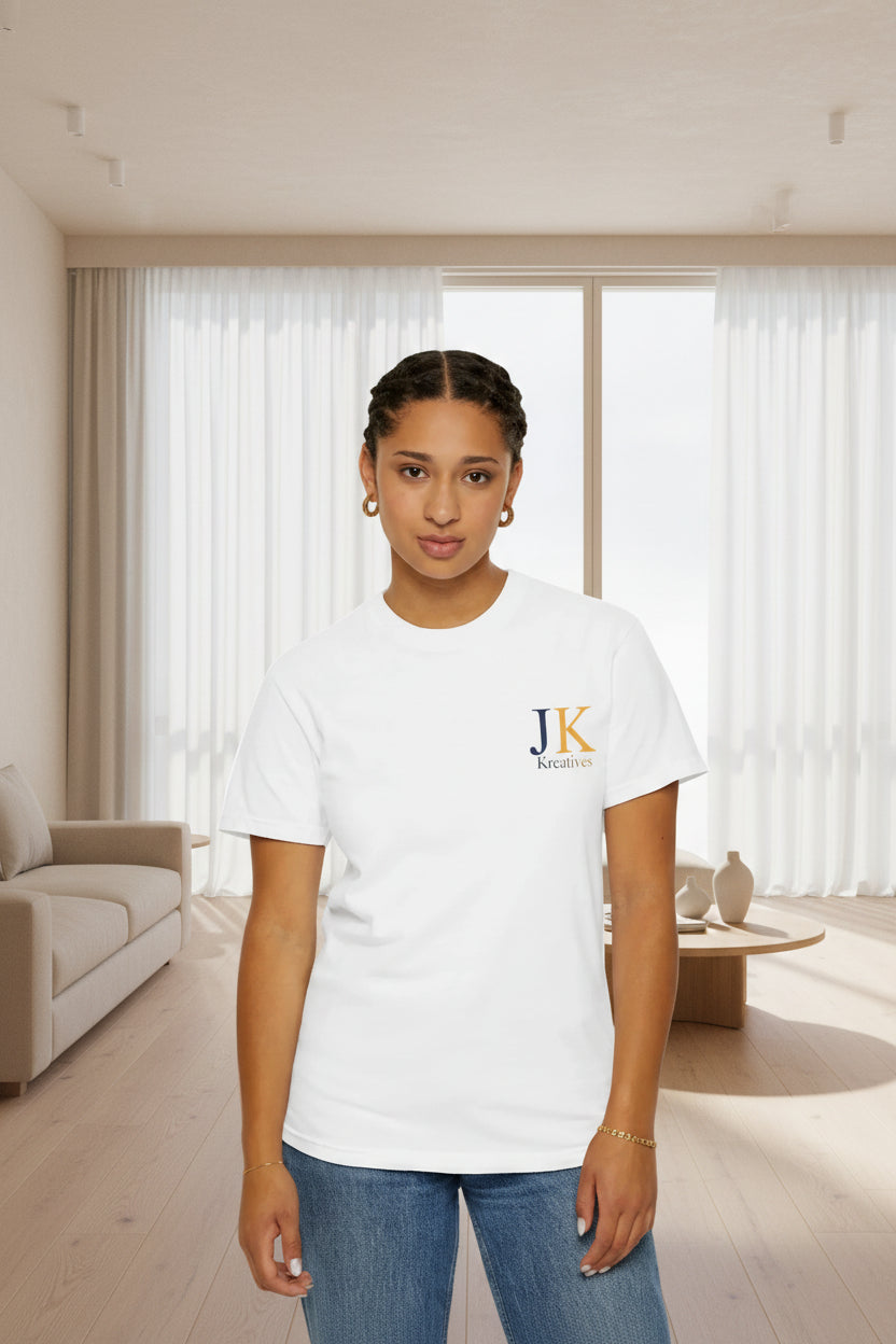 Minimal Logo T-Shirt - White Unisex Garment-Dyed Tee - JK Kreatives