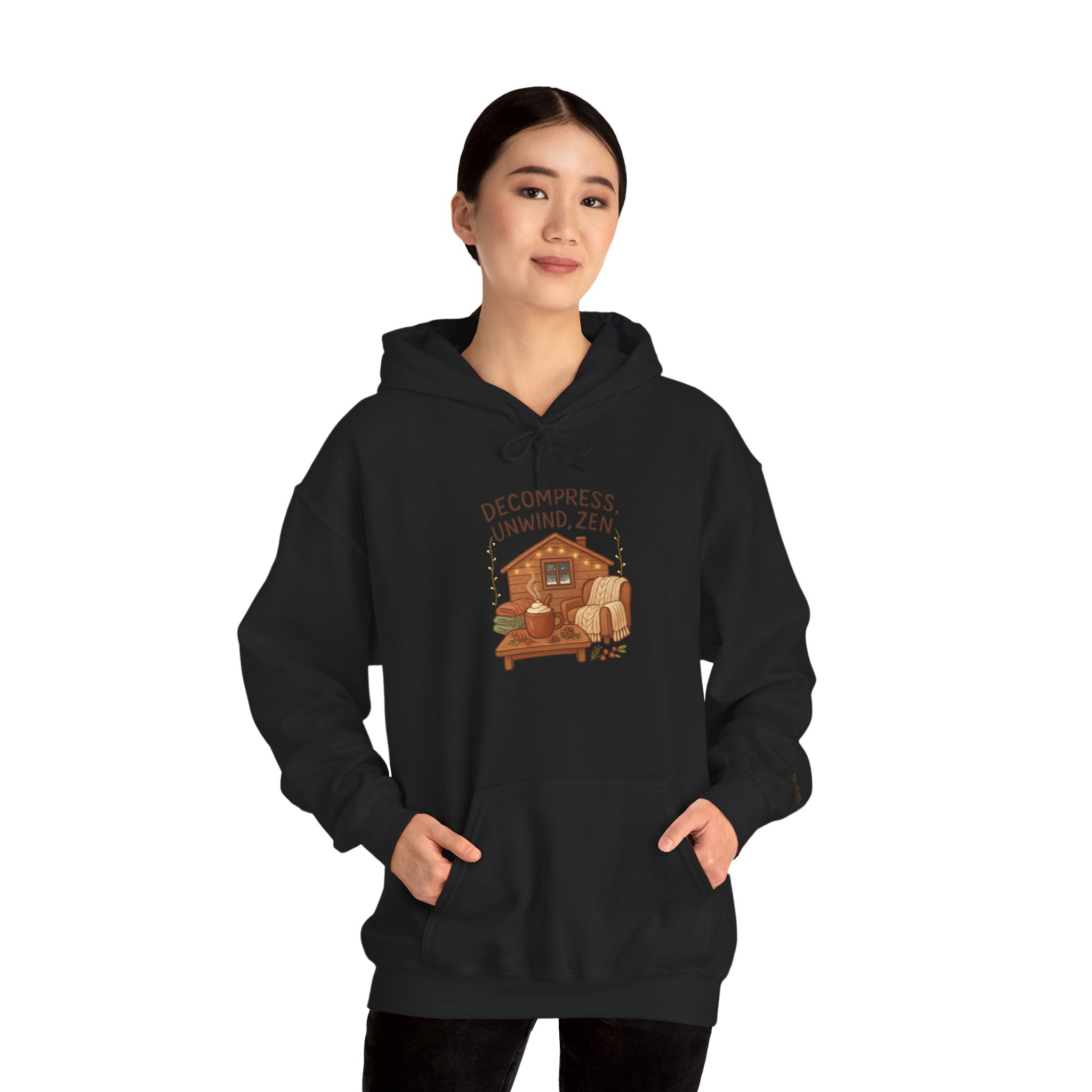 Zen Cabin Hoodie — "Unwind, Zen" Cozy Retreat Hoodie