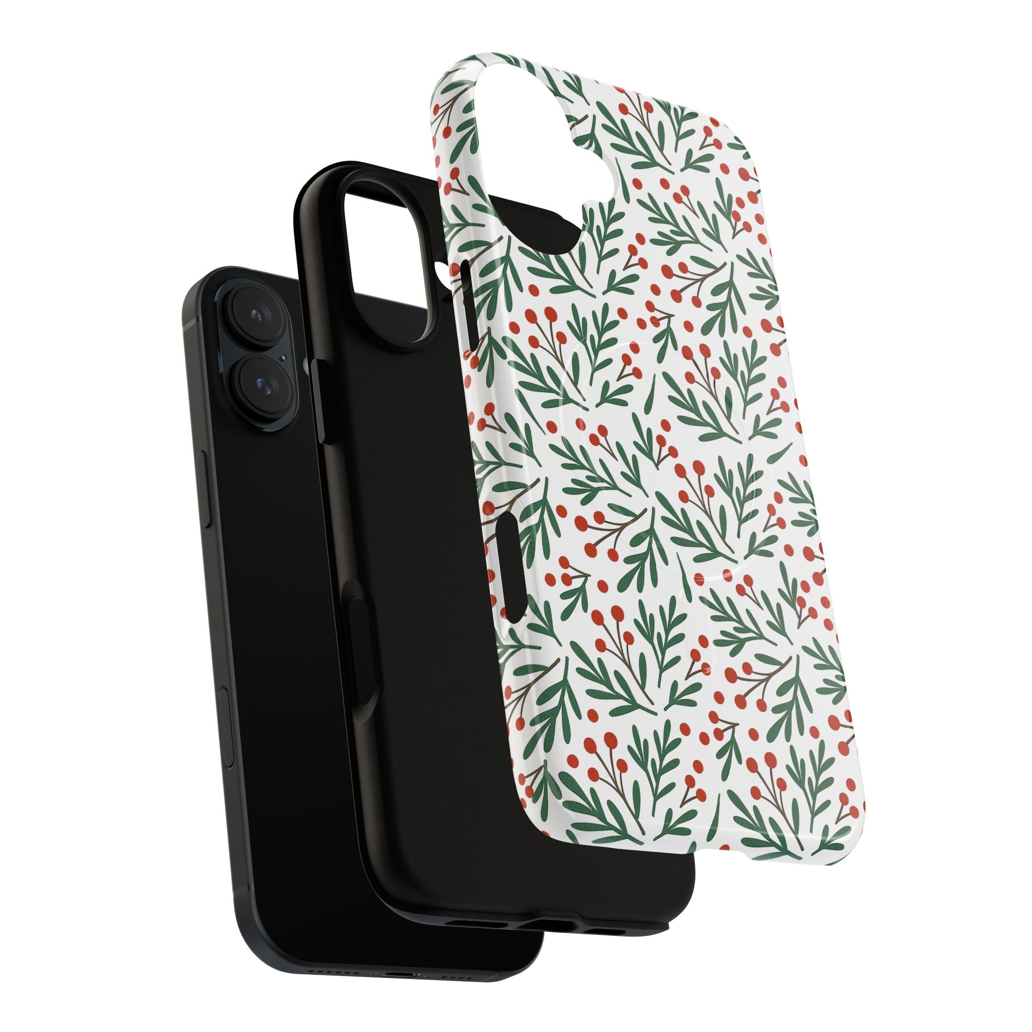 Magnetic Phone Case — Festive Holly & Berry Winter Floral