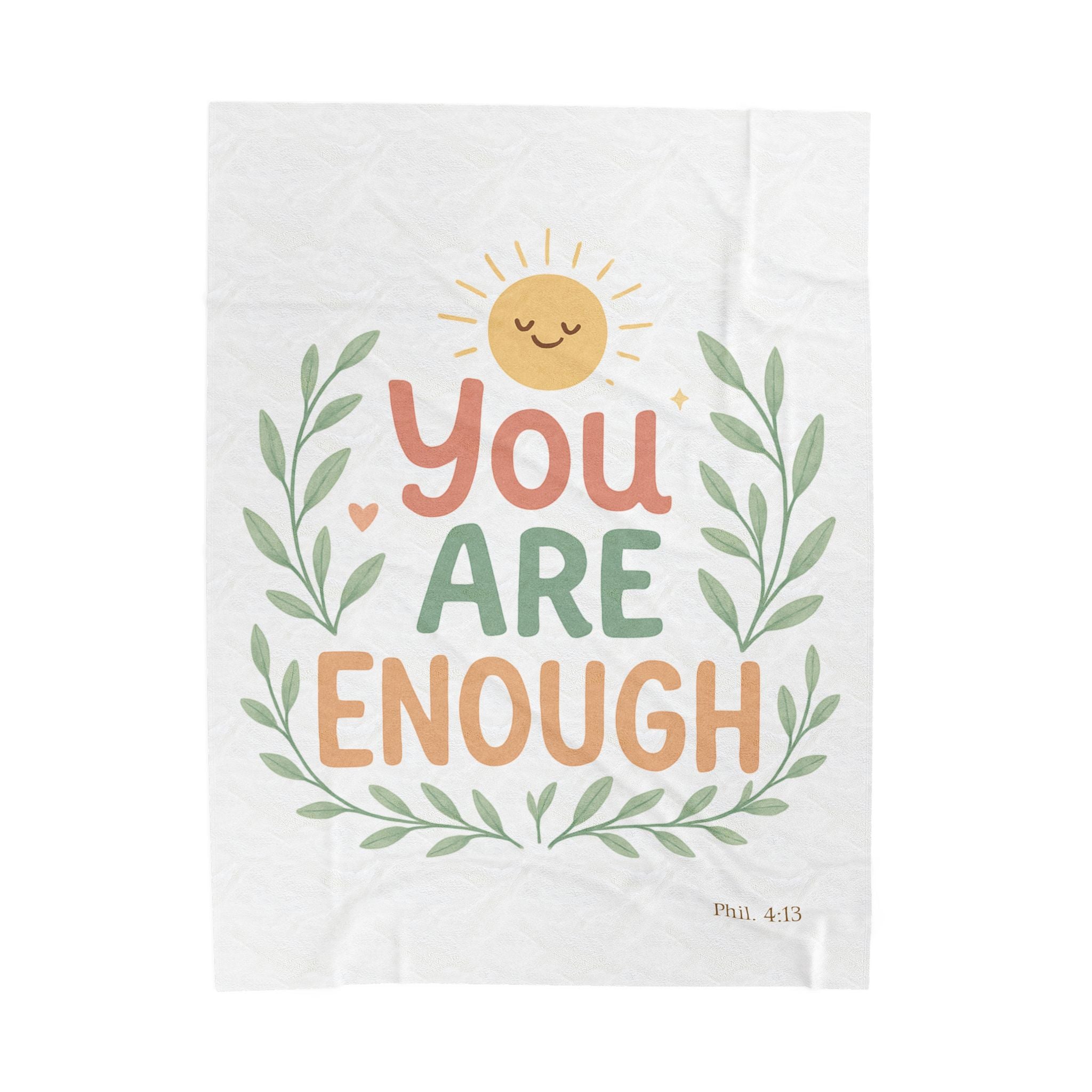 You Are Enough Velveteen Plush Blanket — Soft Inspirational Throw for Self-Care & Gifts