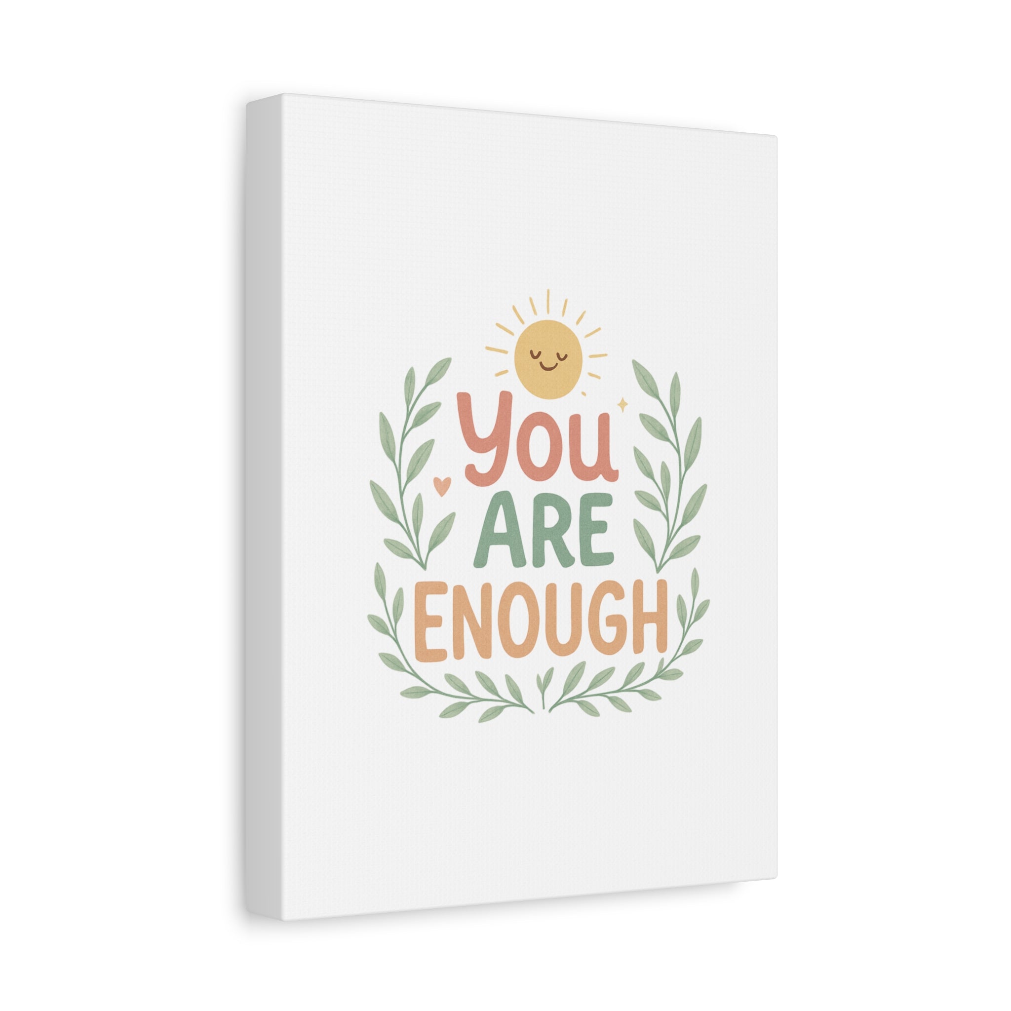 You Are Enough Canvas Wall Art — Positive Motivational Sun & Laurel Print