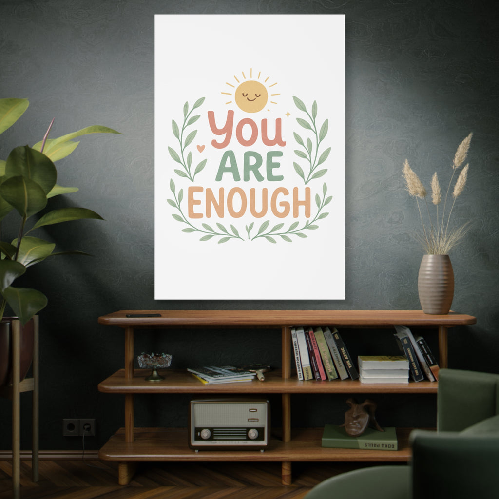 You Are Enough Canvas Wall Art — Positive Motivational Sun & Laurel Print