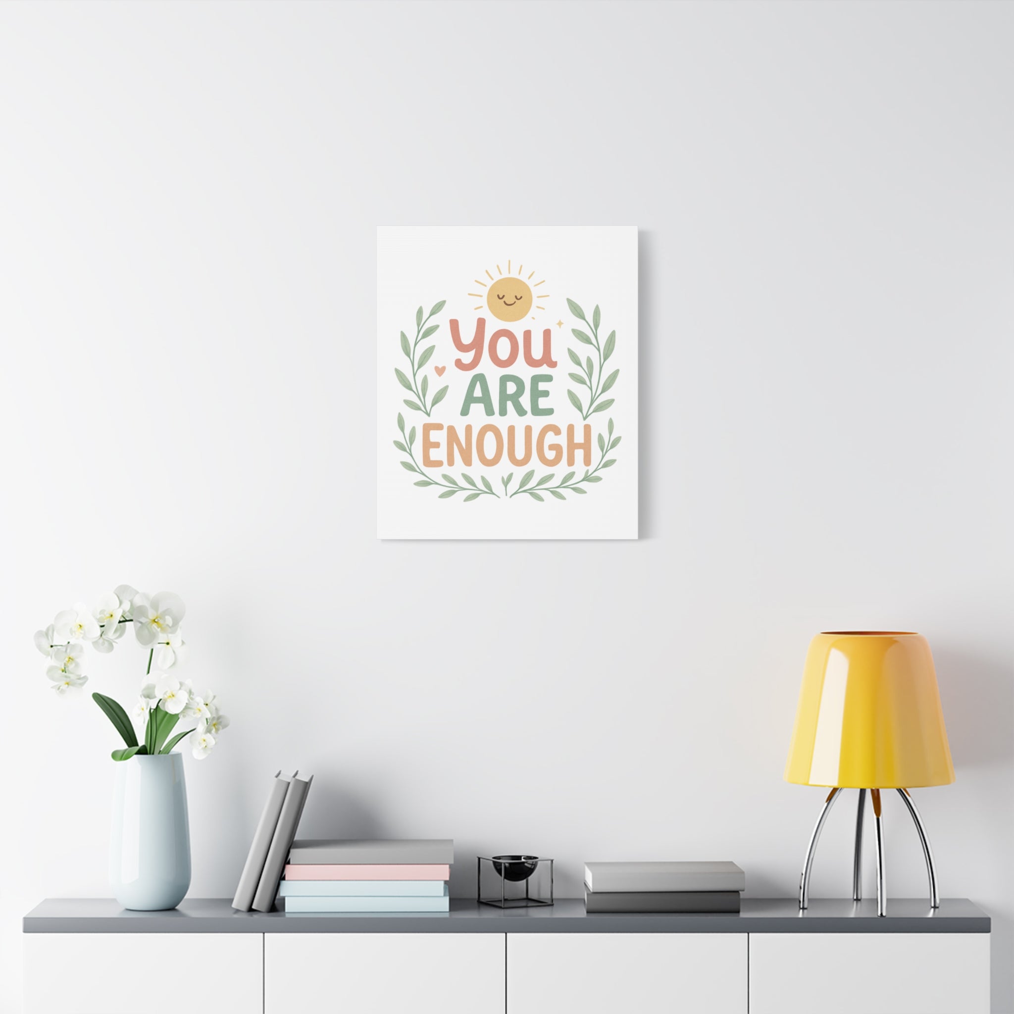 You Are Enough Canvas Wall Art — Positive Motivational Sun & Laurel Print