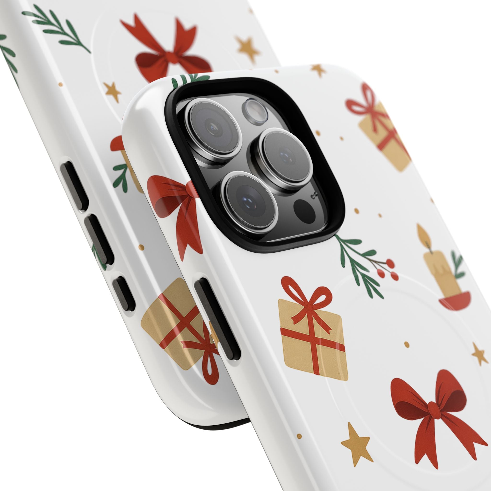 Holiday Gift Pattern Phone Case — Magnetic Tough Case with Bows, Candles & Presents
