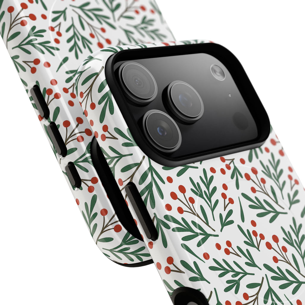 Magnetic Phone Case — Festive Holly & Berry Winter Floral