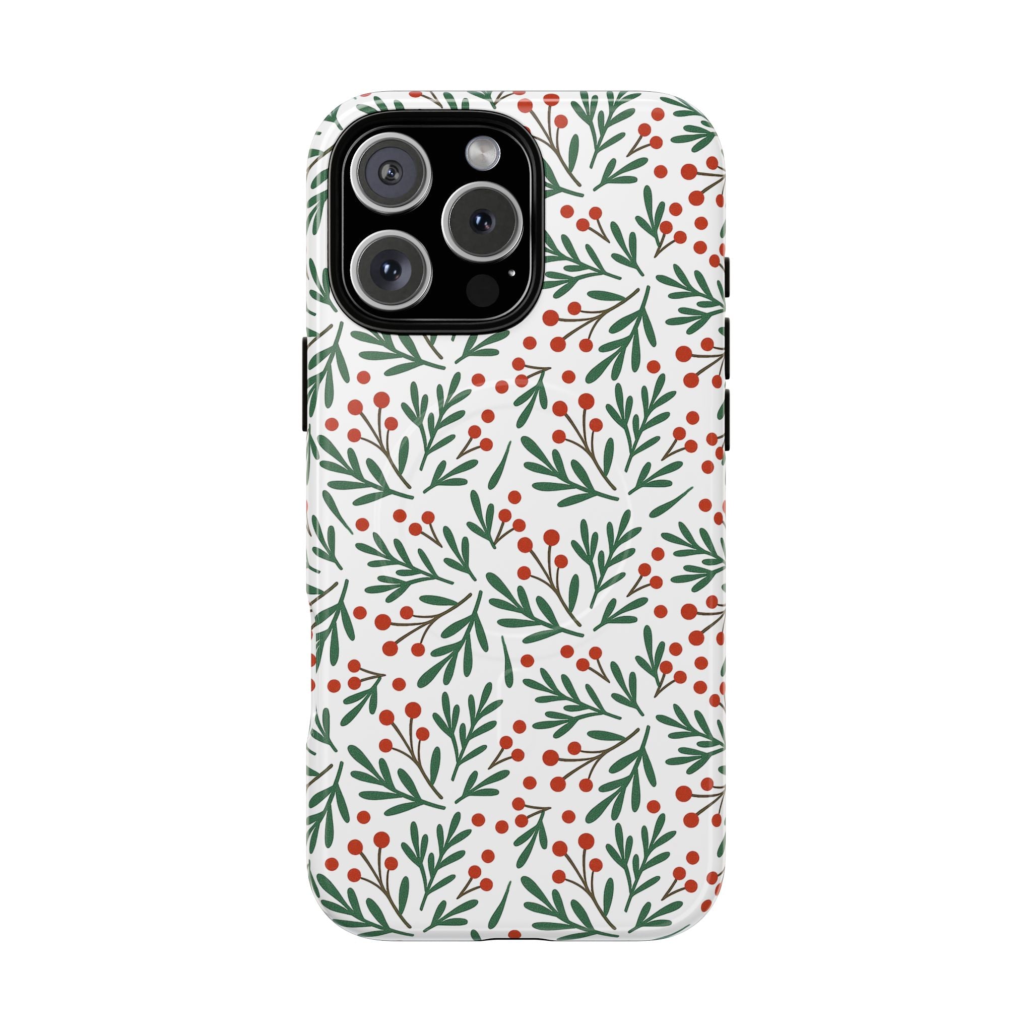 Magnetic Phone Case — Festive Holly & Berry Winter Floral