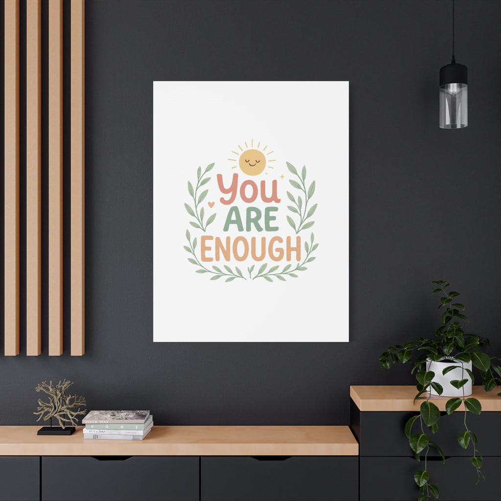 You Are Enough Canvas Wall Art — Positive Motivational Sun & Laurel Print