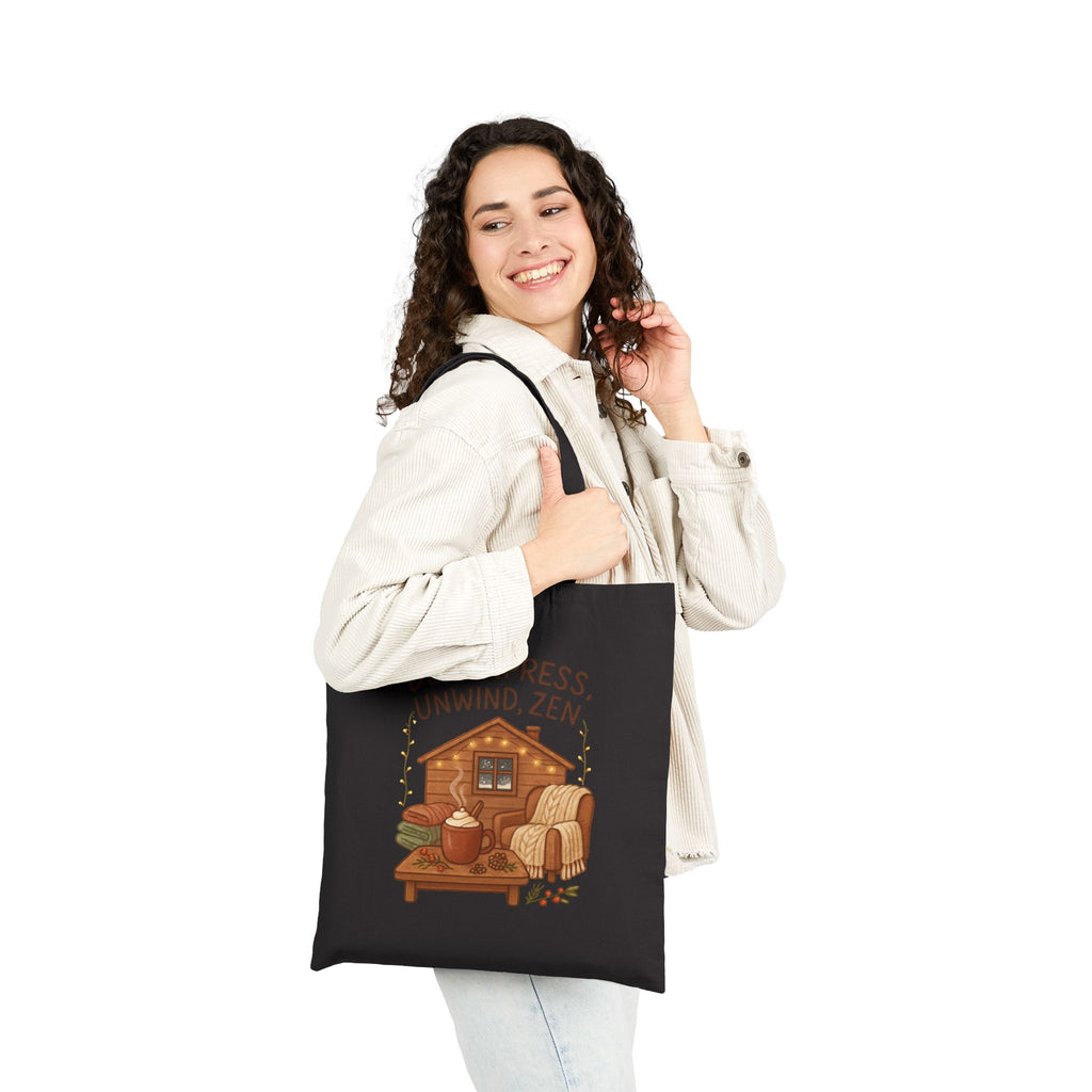 Tote Bag — "Decompress, Unwind, Zen" Cabin Cozy Canvas Tote