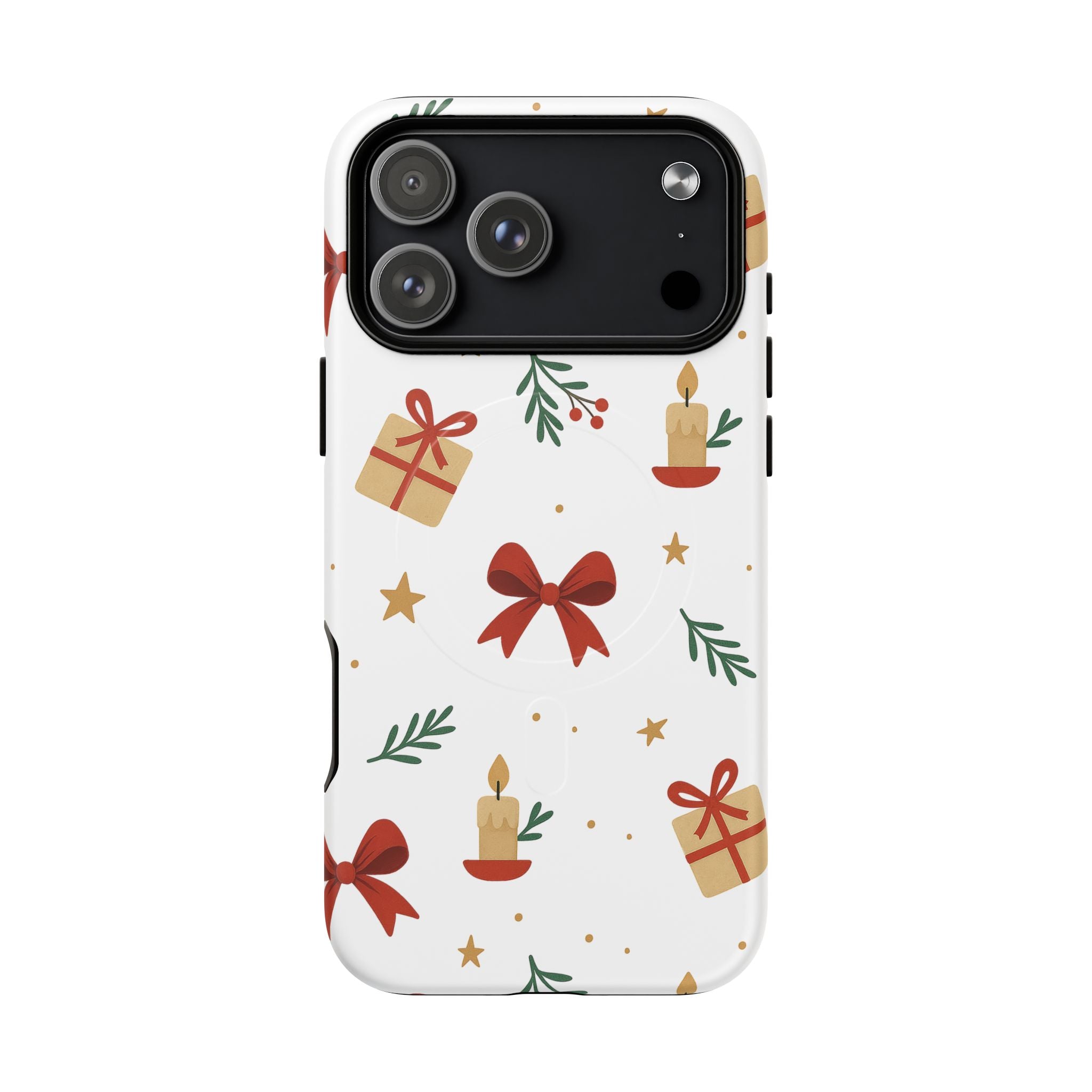 Holiday Gift Pattern Phone Case — Magnetic Tough Case with Bows, Candles & Presents