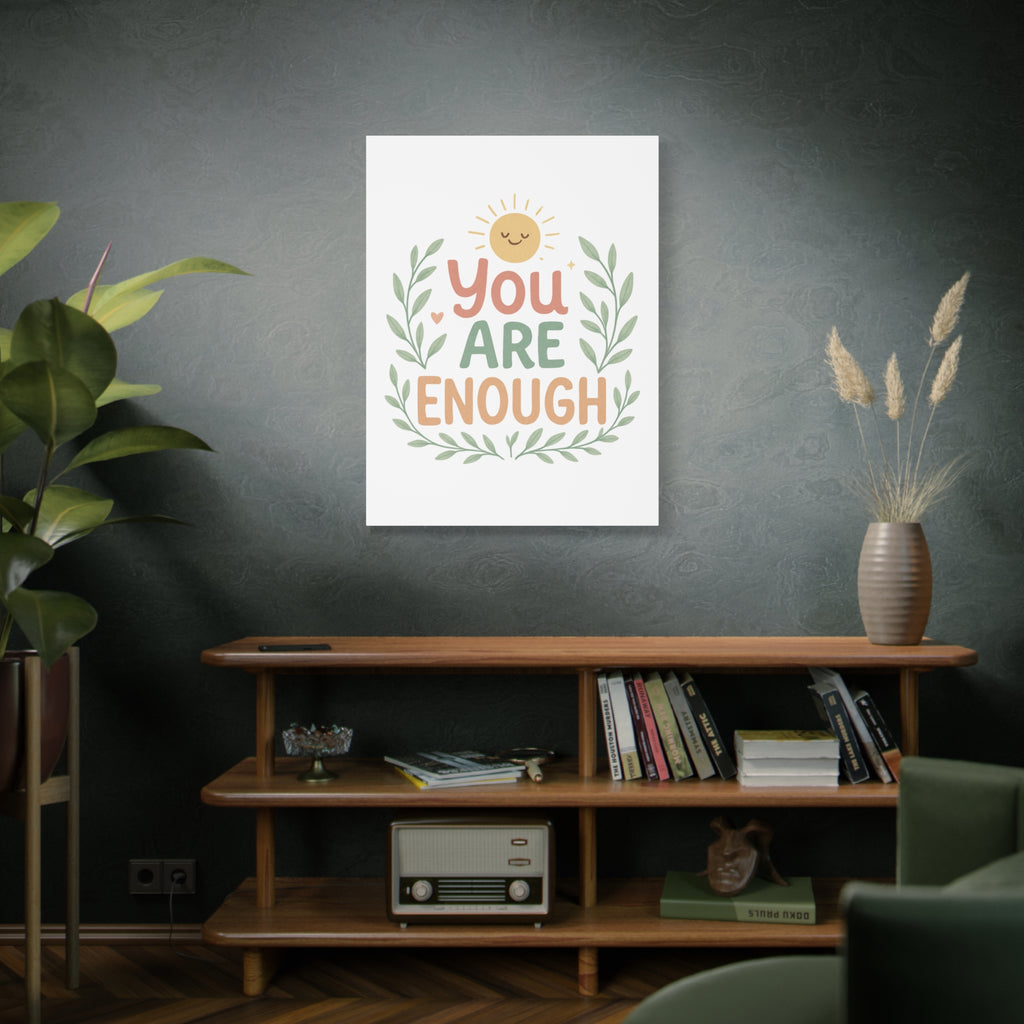 You Are Enough Canvas Wall Art — Positive Motivational Sun & Laurel Print