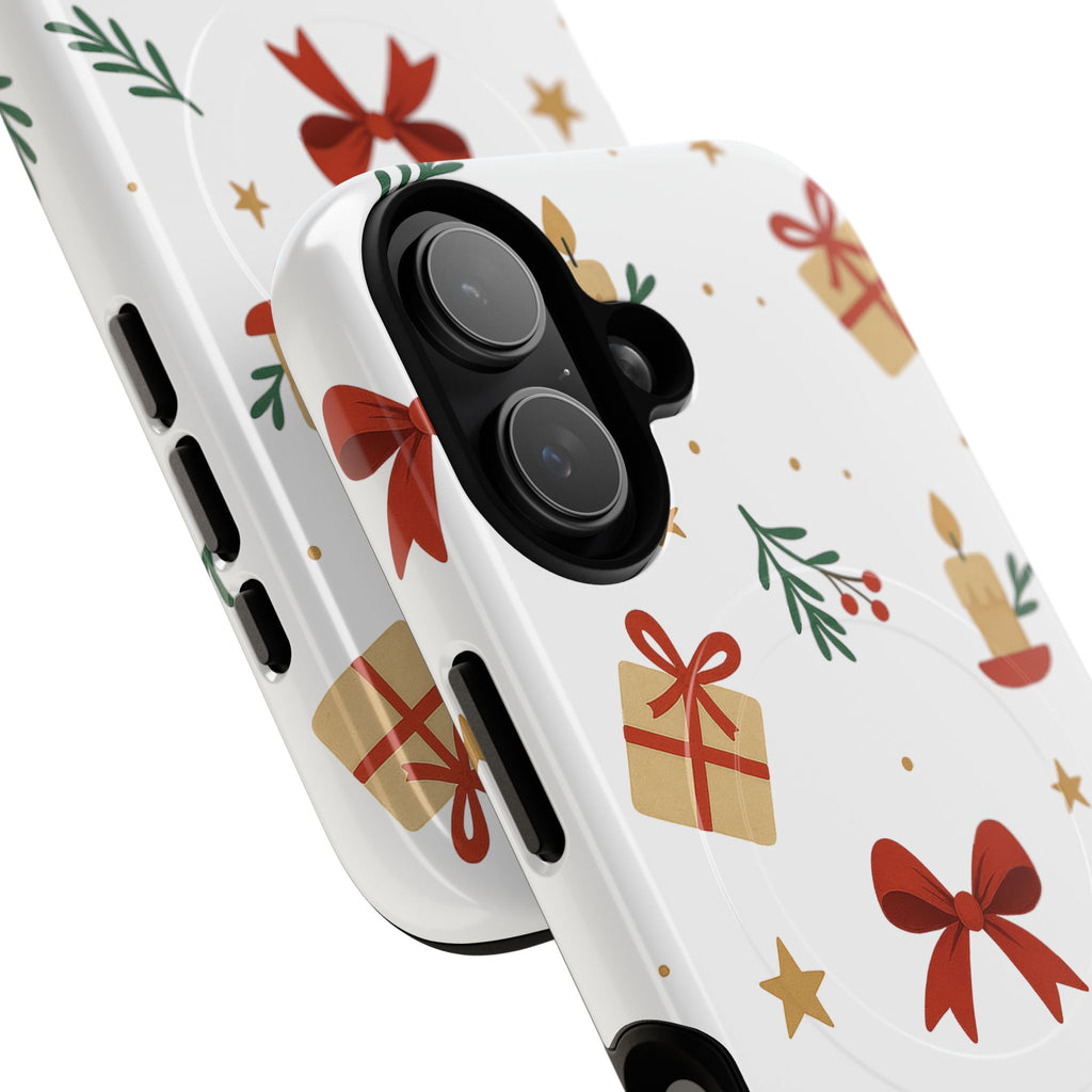 Holiday Gift Pattern Phone Case — Magnetic Tough Case with Bows, Candles & Presents