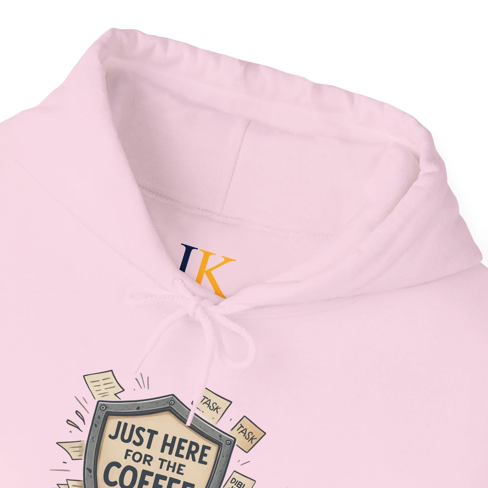 Coffee Lover Hoodie – “Just Here for the Coffee” Vintage Badge Pullover - JK Kreatives