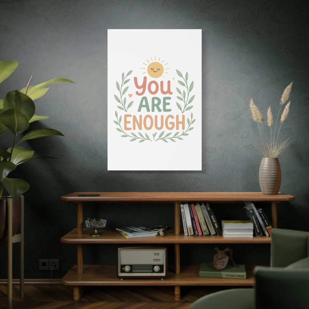 You Are Enough Canvas Wall Art — Positive Motivational Sun & Laurel Print