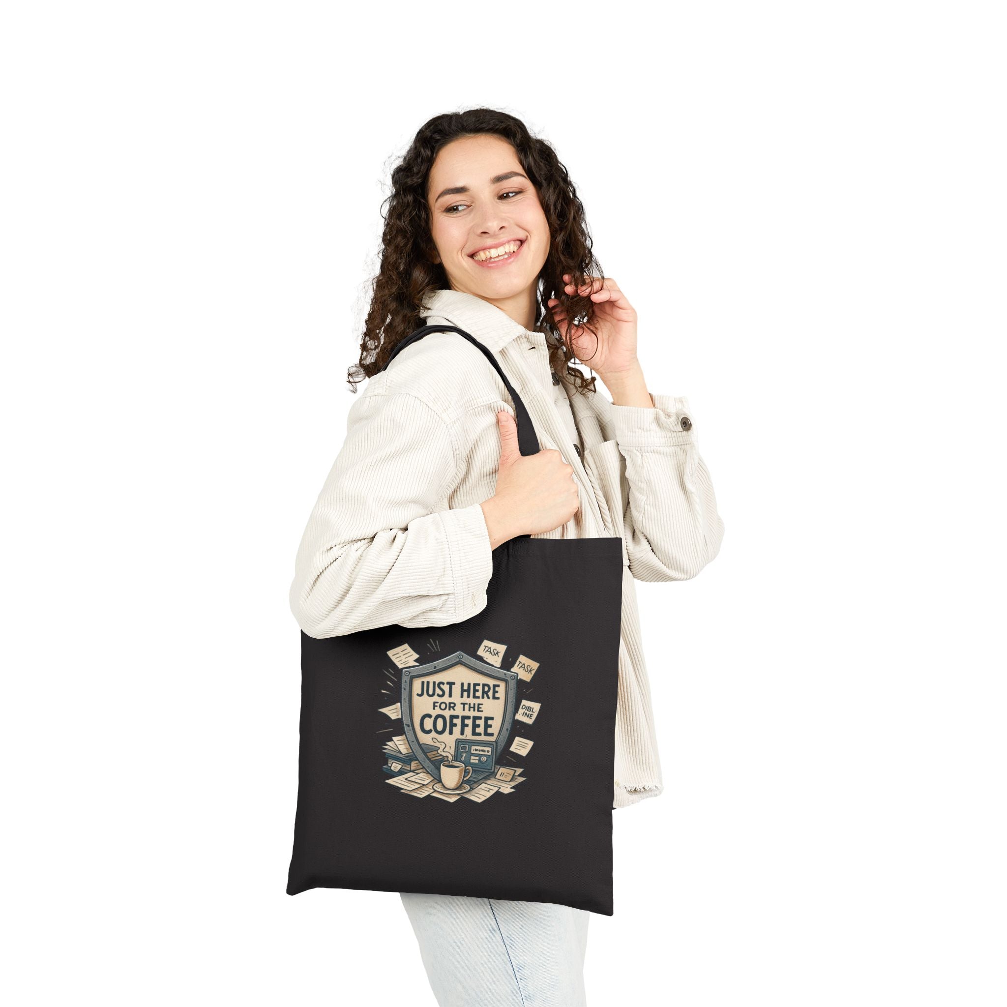 Coffee Lover Tote Bag — "Just Here for the Coffee" Canvas Grocery/Everyday Bag