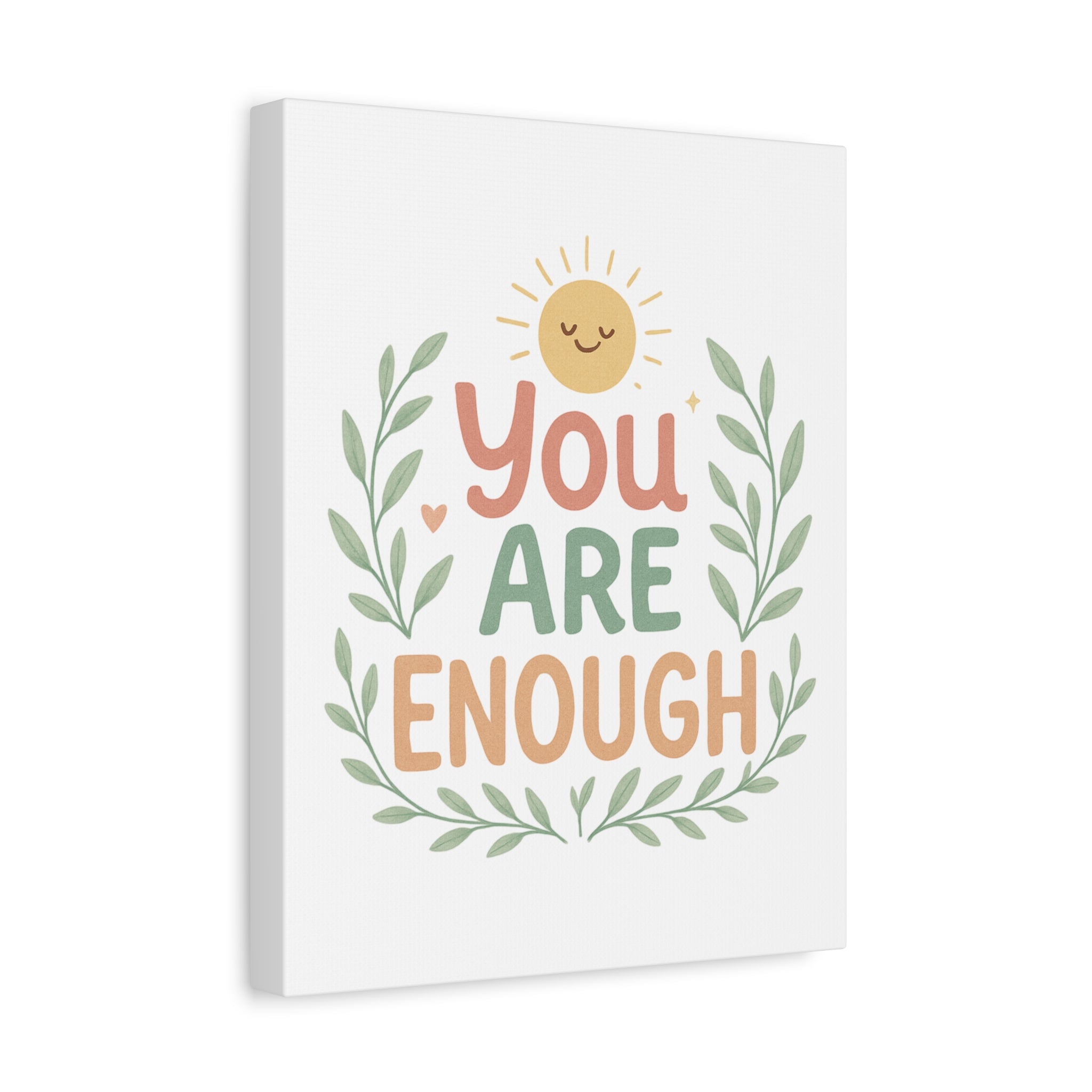 You Are Enough Canvas Wall Art — Positive Motivational Sun & Laurel Print