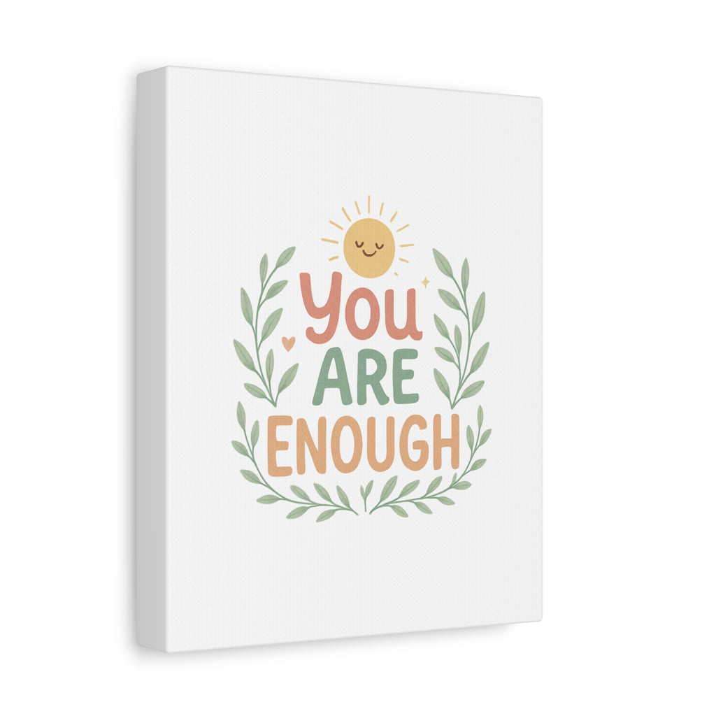 You Are Enough Canvas Wall Art — Positive Motivational Sun & Laurel Print