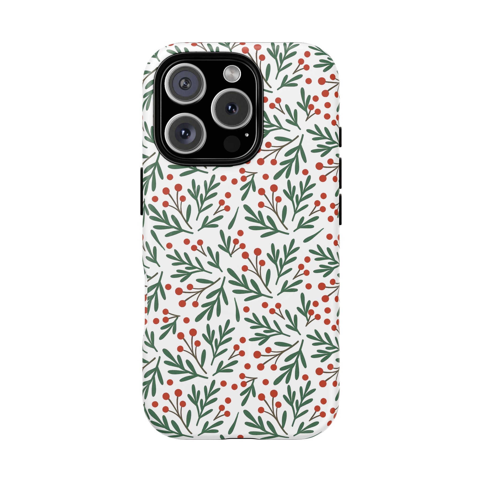 Magnetic Phone Case — Festive Holly & Berry Winter Floral
