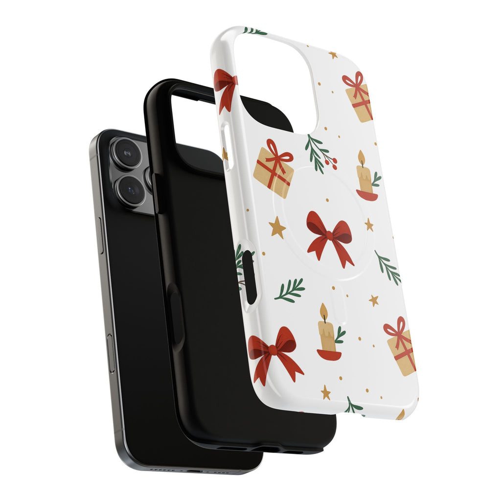 Holiday Gift Pattern Phone Case — Magnetic Tough Case with Bows, Candles & Presents