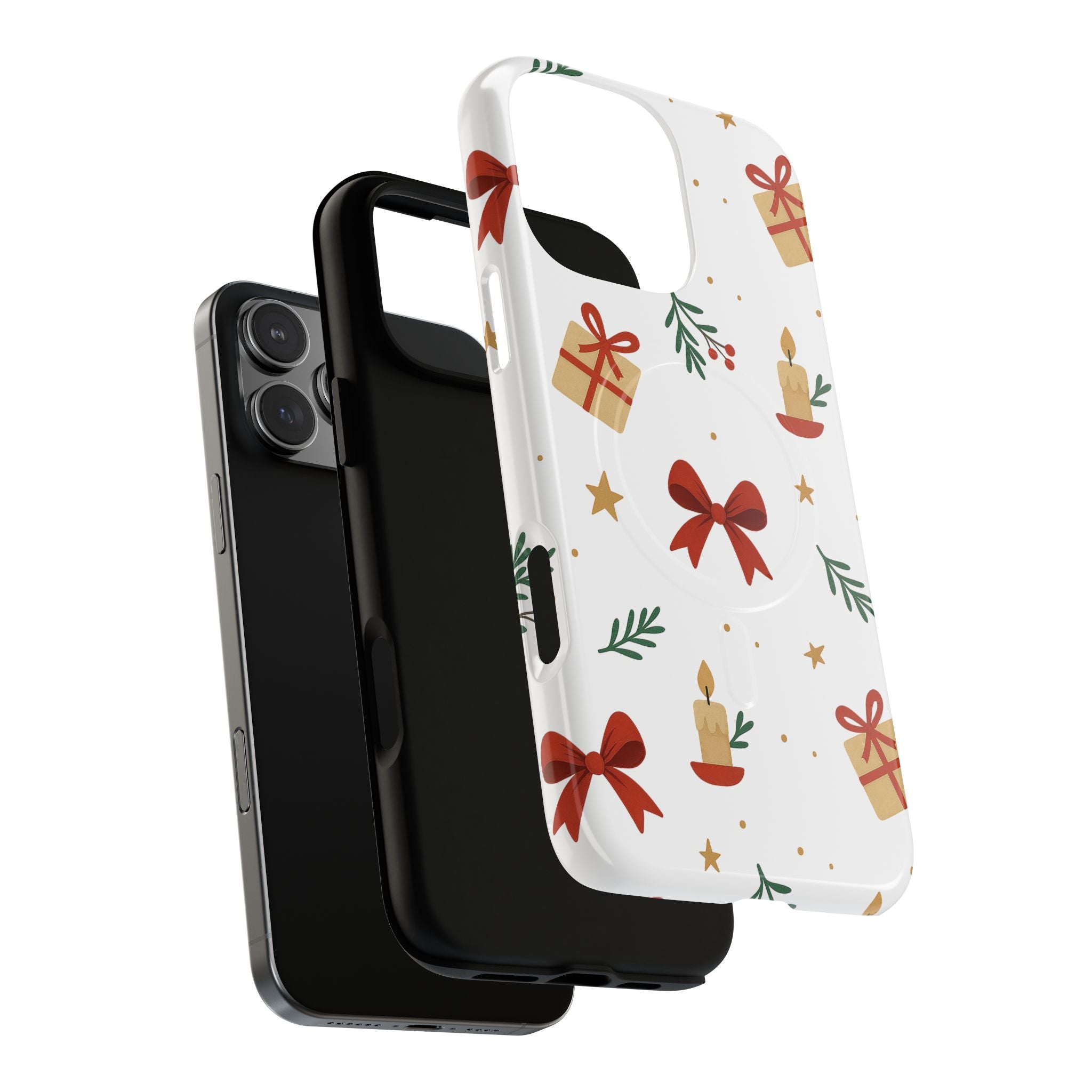 Holiday Gift Pattern Phone Case — Magnetic Tough Case with Bows, Candles & Presents