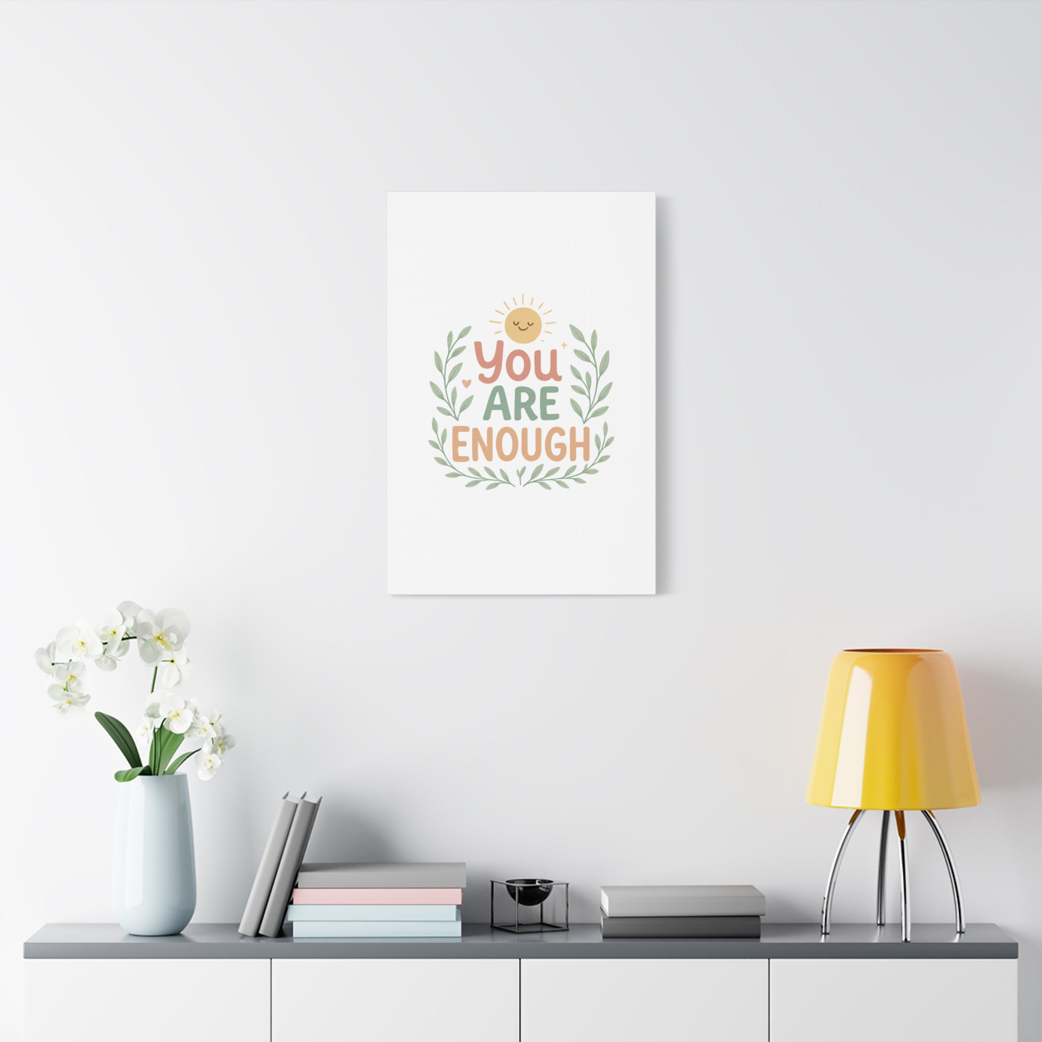 You Are Enough Canvas Wall Art — Positive Motivational Sun & Laurel Print