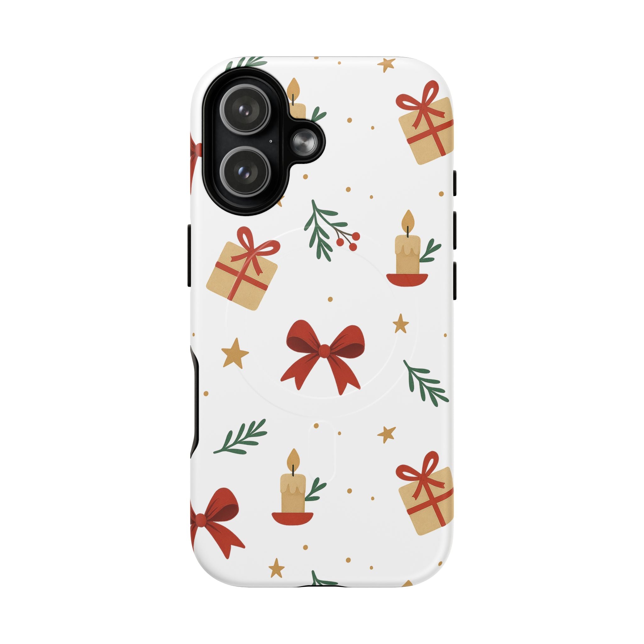 Holiday Gift Pattern Phone Case — Magnetic Tough Case with Bows, Candles & Presents