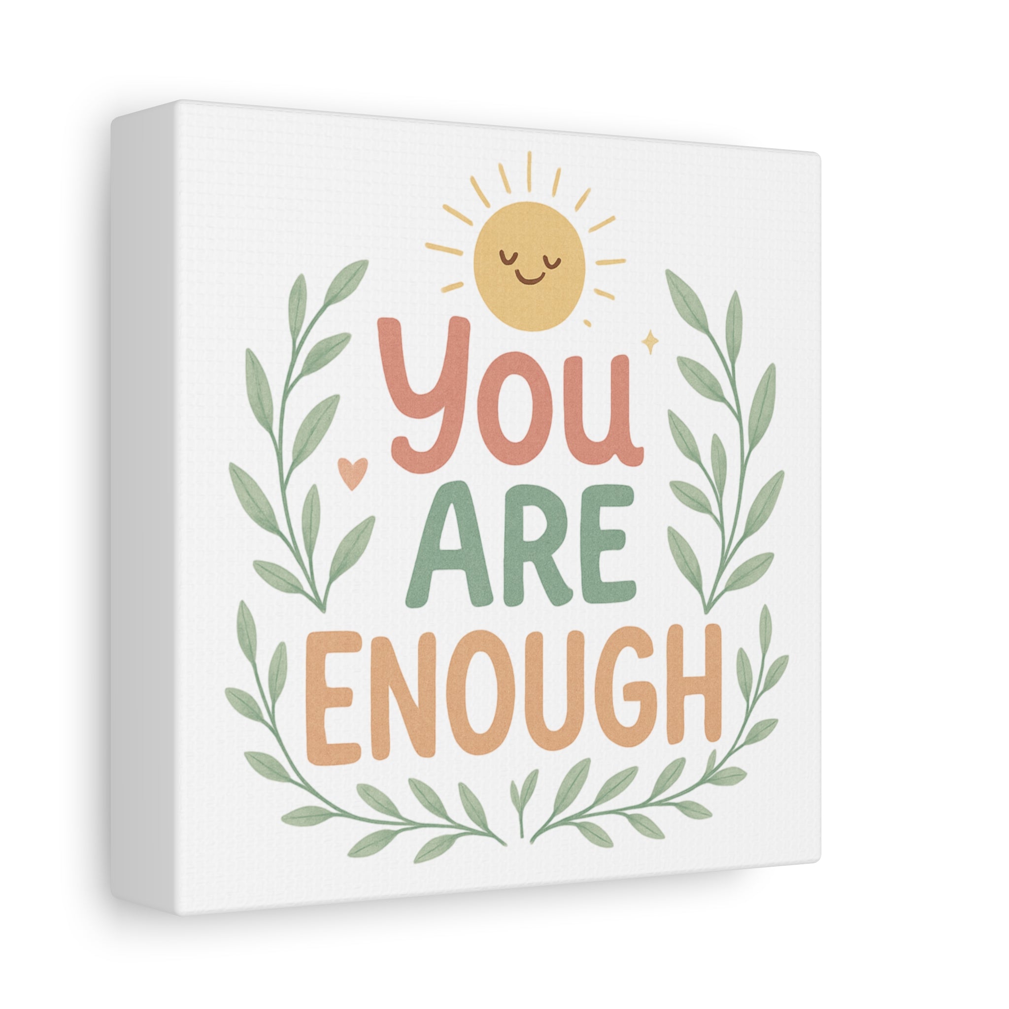 You Are Enough Canvas Wall Art — Positive Motivational Sun & Laurel Print