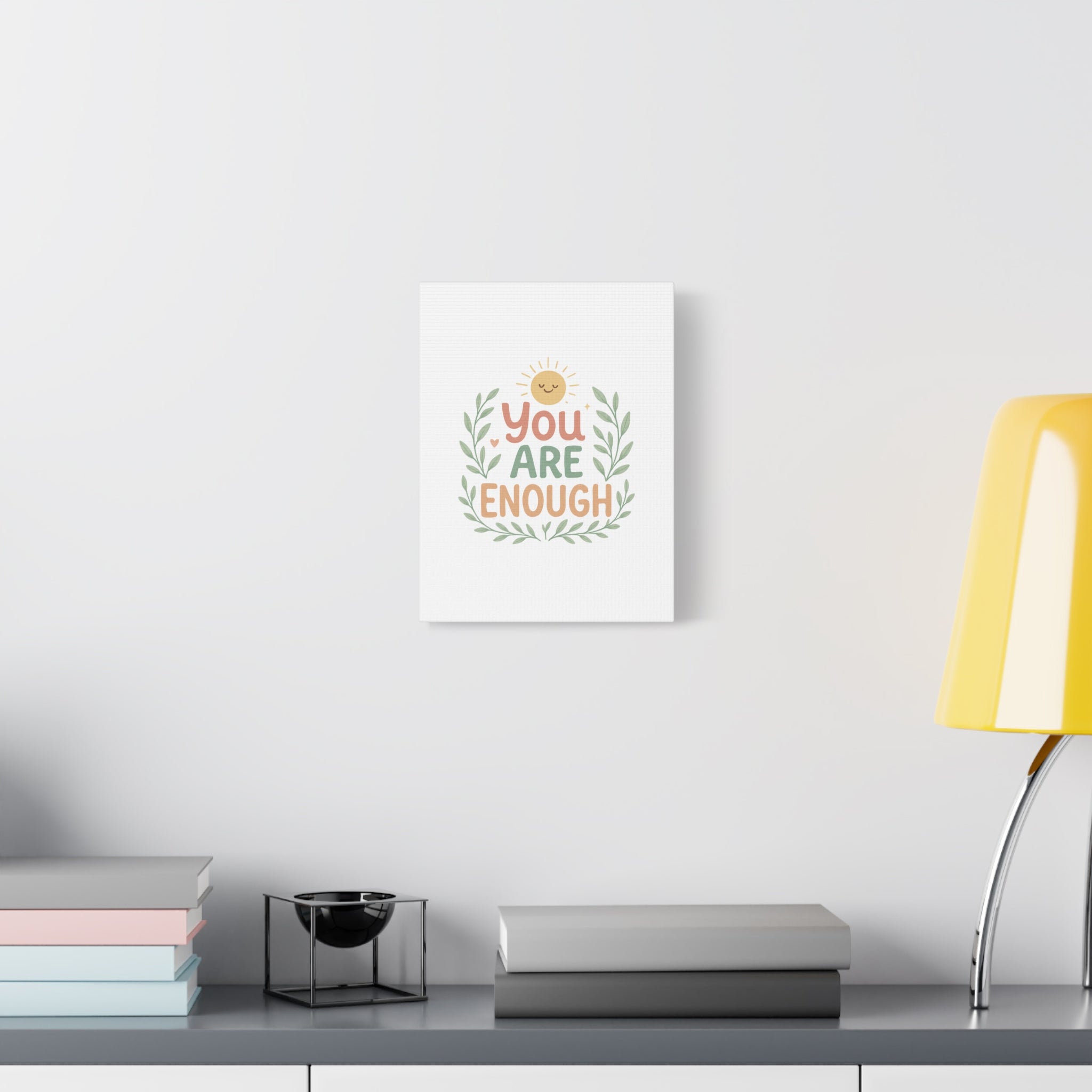 You Are Enough Canvas Wall Art — Positive Motivational Sun & Laurel Print