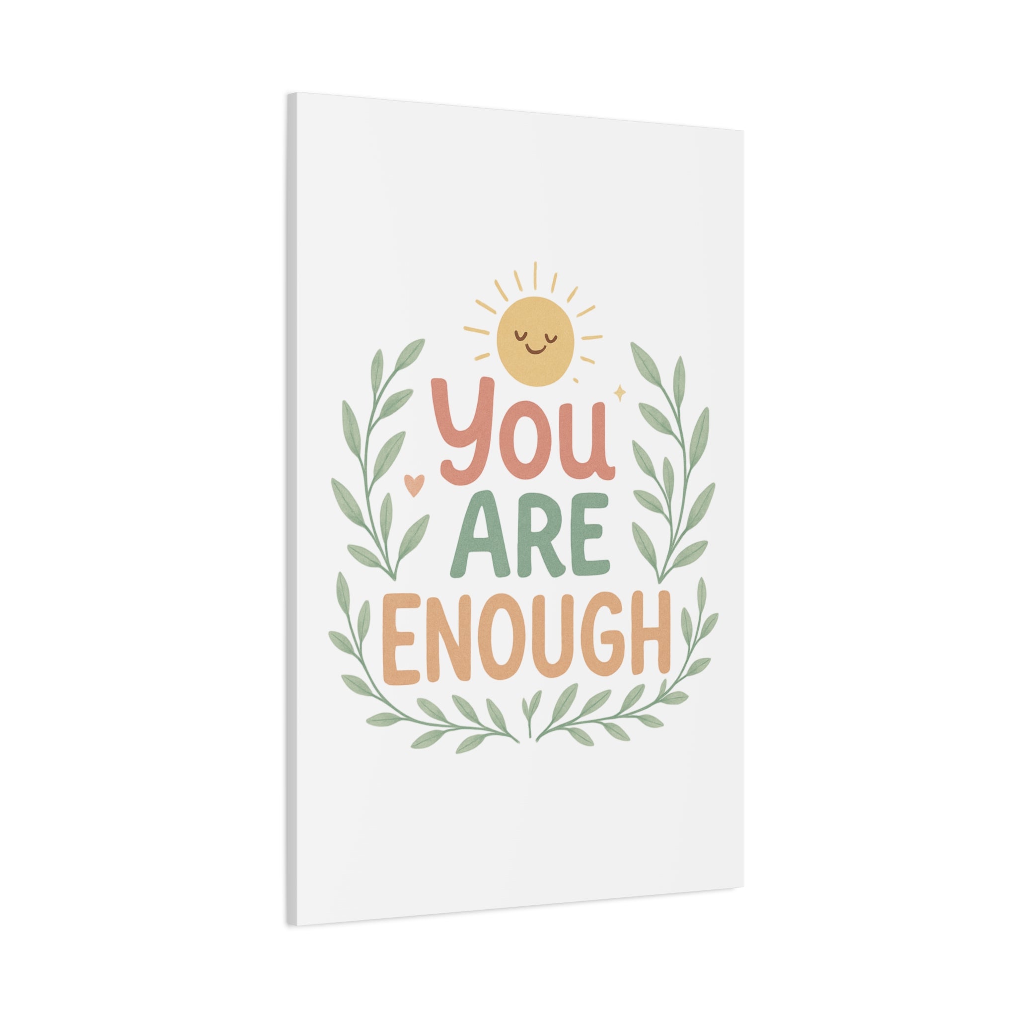 You Are Enough Canvas Wall Art — Positive Motivational Sun & Laurel Print