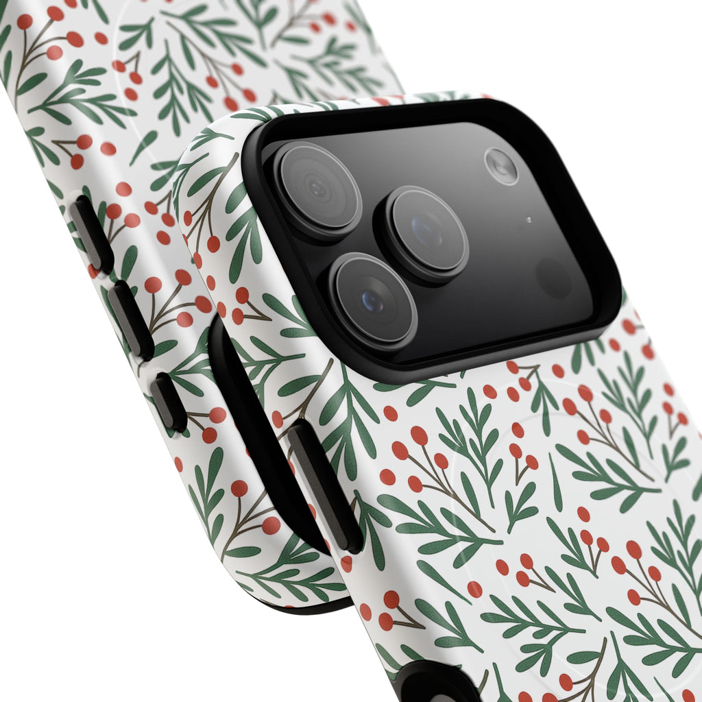 Magnetic Phone Case — Festive Holly & Berry Winter Floral
