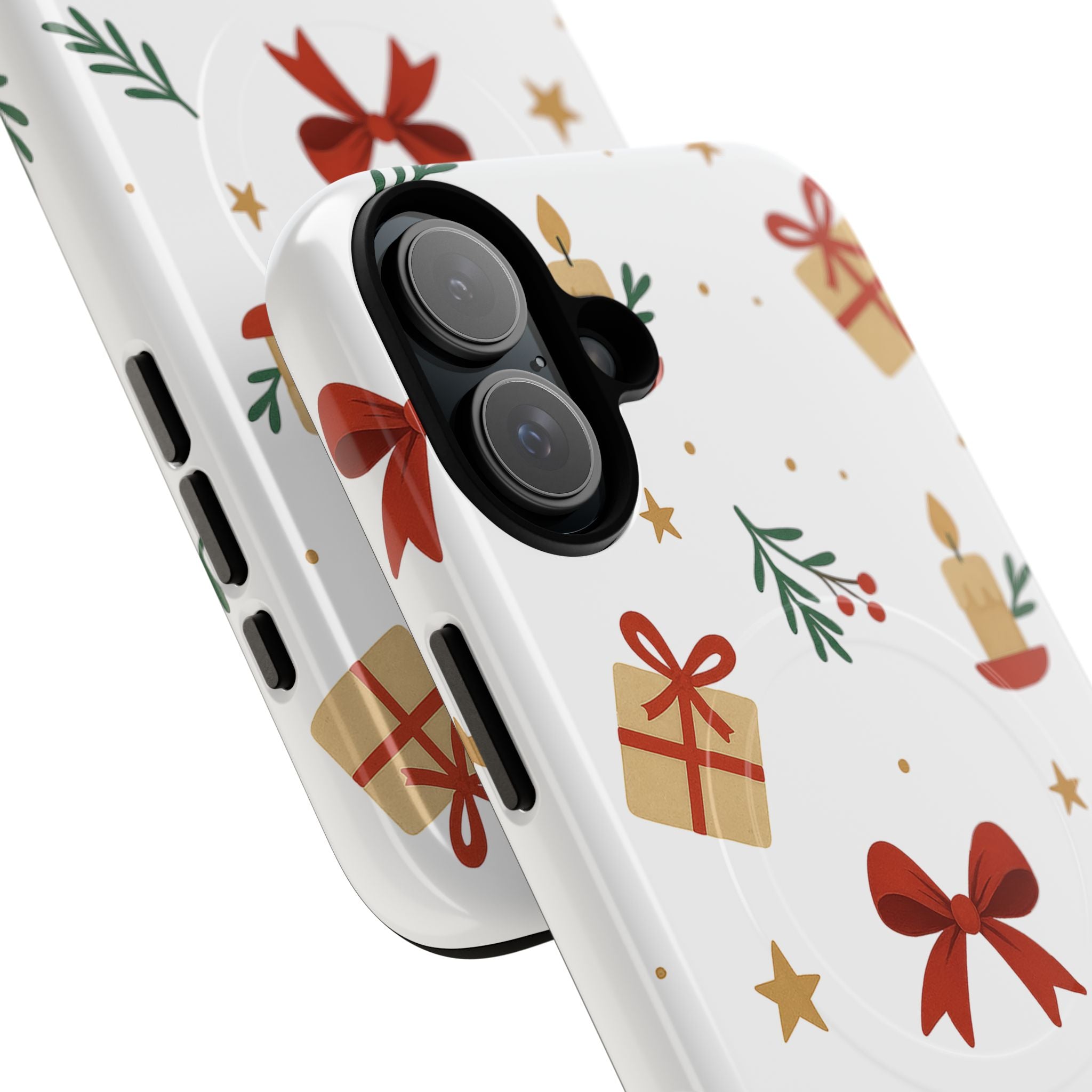 Holiday Gift Pattern Phone Case — Magnetic Tough Case with Bows, Candles & Presents