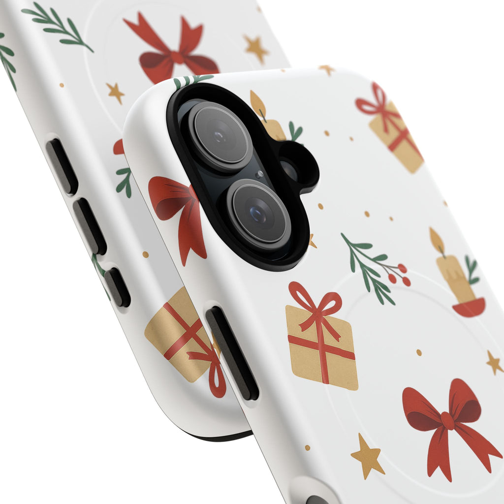 Holiday Gift Pattern Phone Case — Magnetic Tough Case with Bows, Candles & Presents