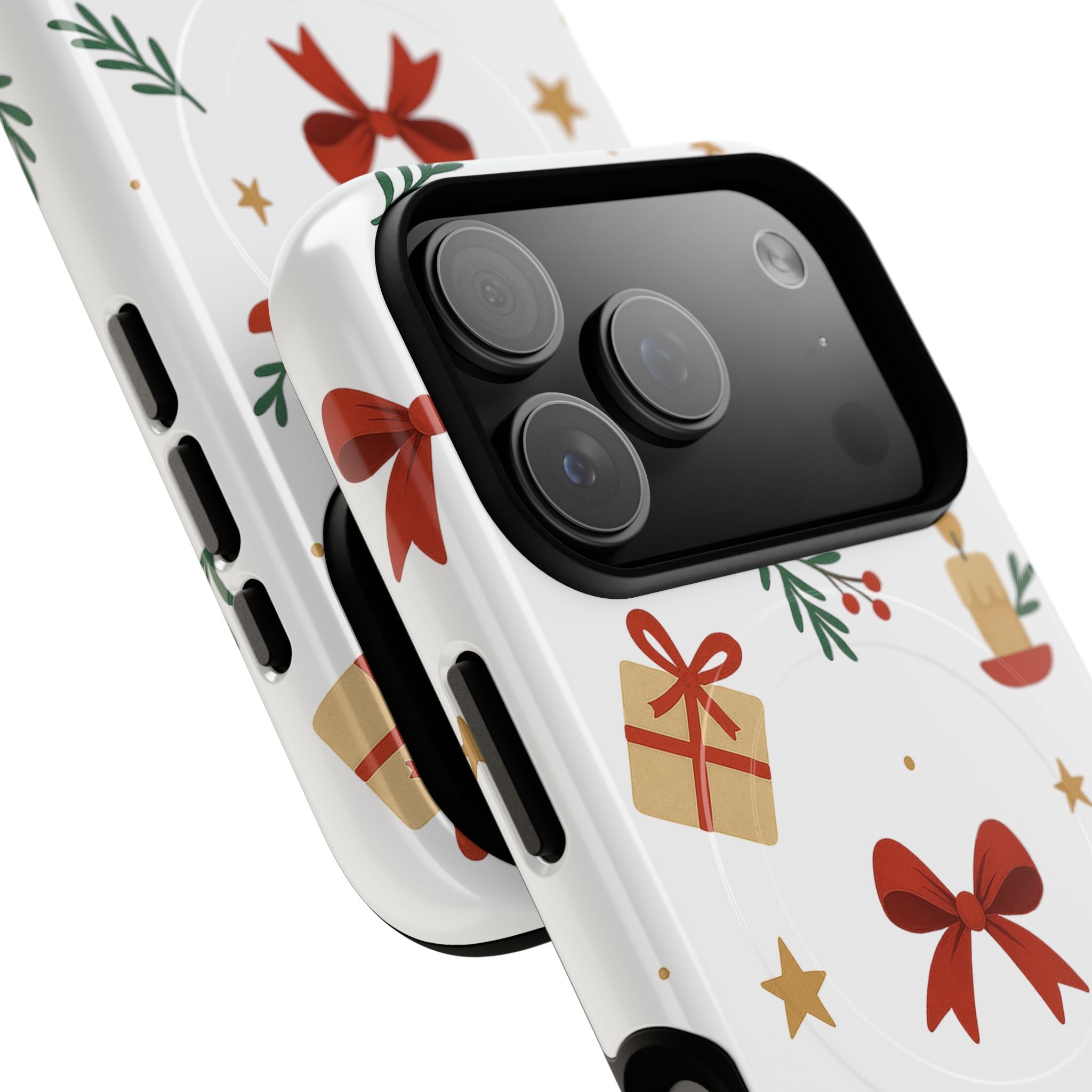 Holiday Gift Pattern Phone Case — Magnetic Tough Case with Bows, Candles & Presents