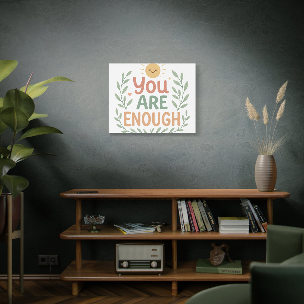You Are Enough Canvas Wall Art — Positive Motivational Sun & Laurel Print