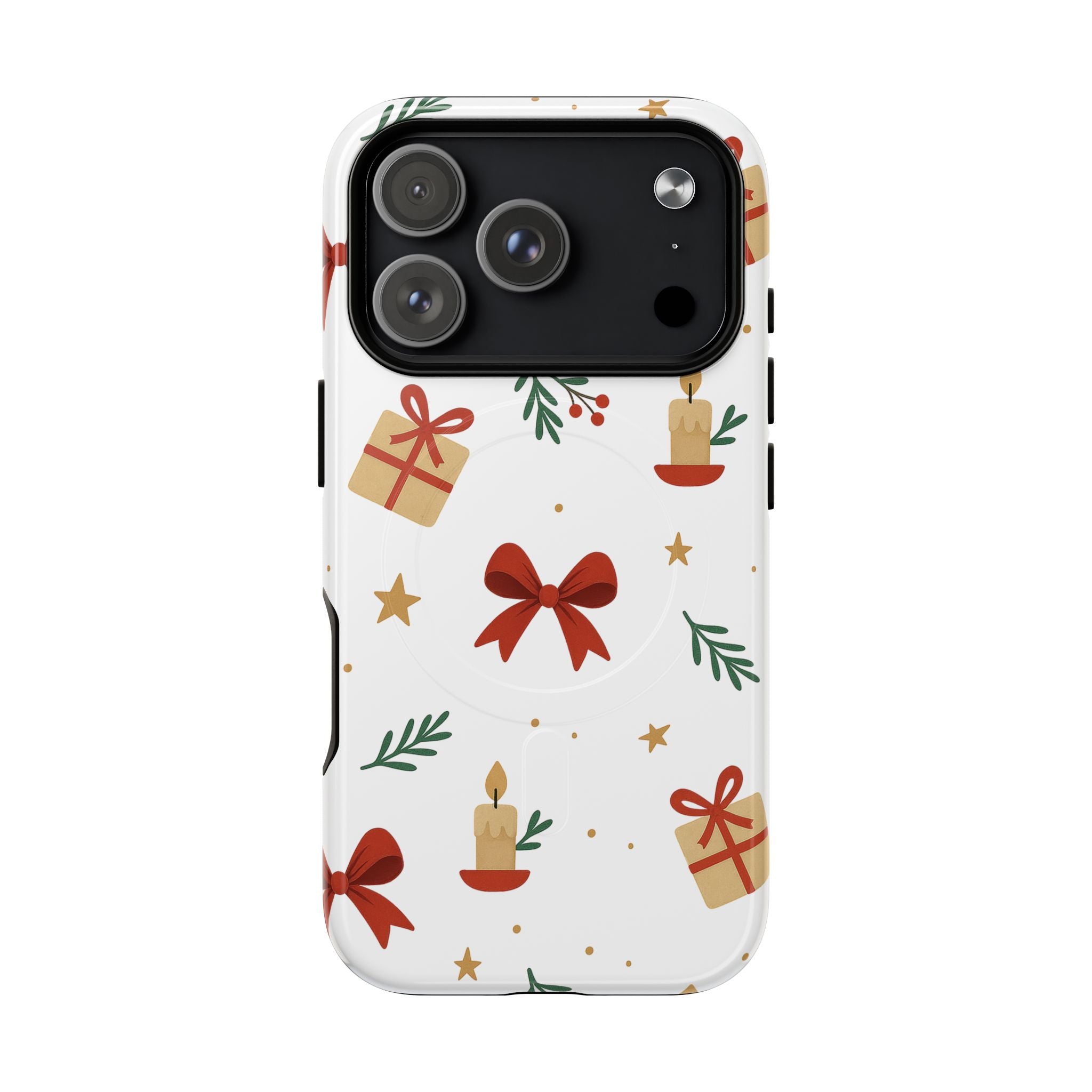 Holiday Gift Pattern Phone Case — Magnetic Tough Case with Bows, Candles & Presents