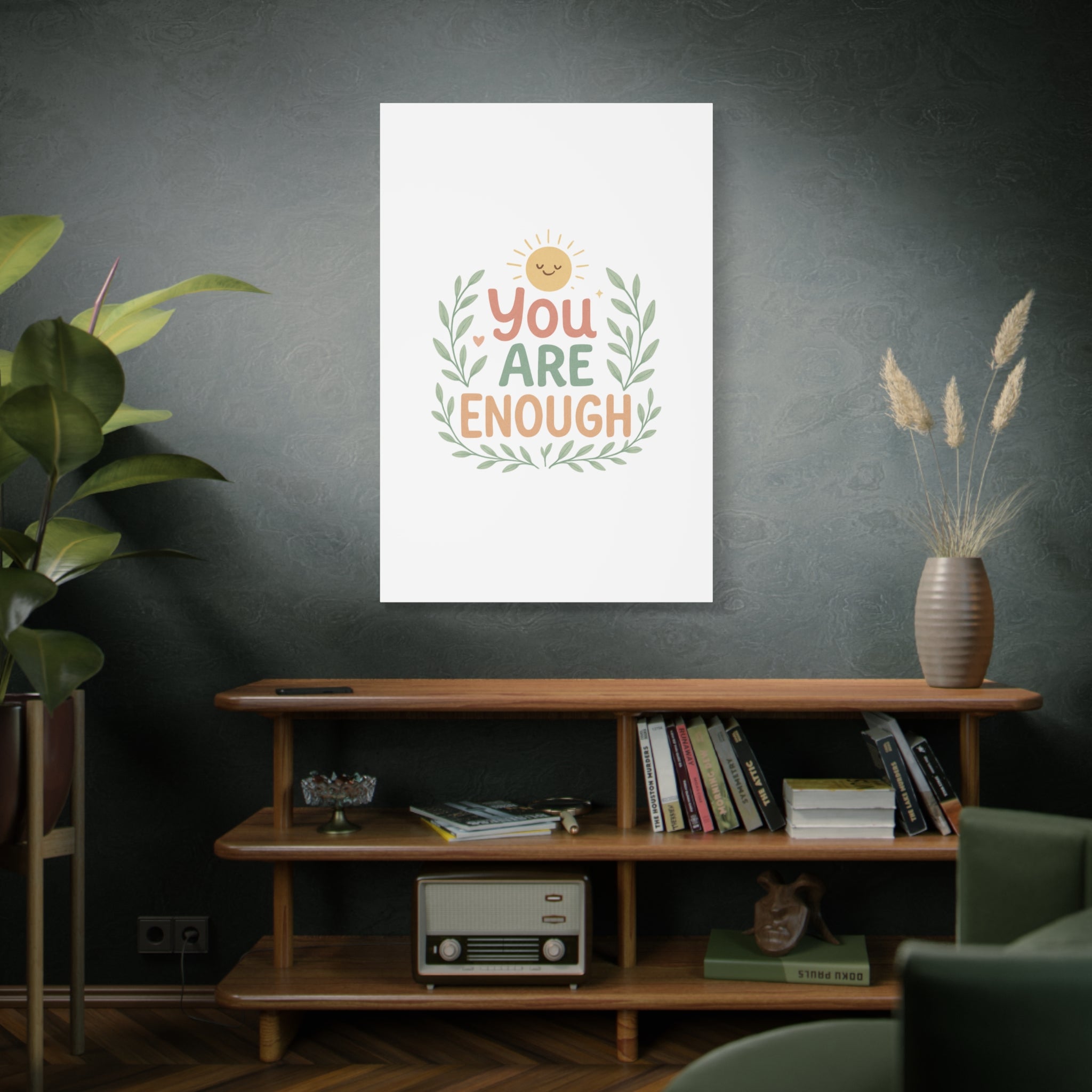 You Are Enough Canvas Wall Art — Positive Motivational Sun & Laurel Print
