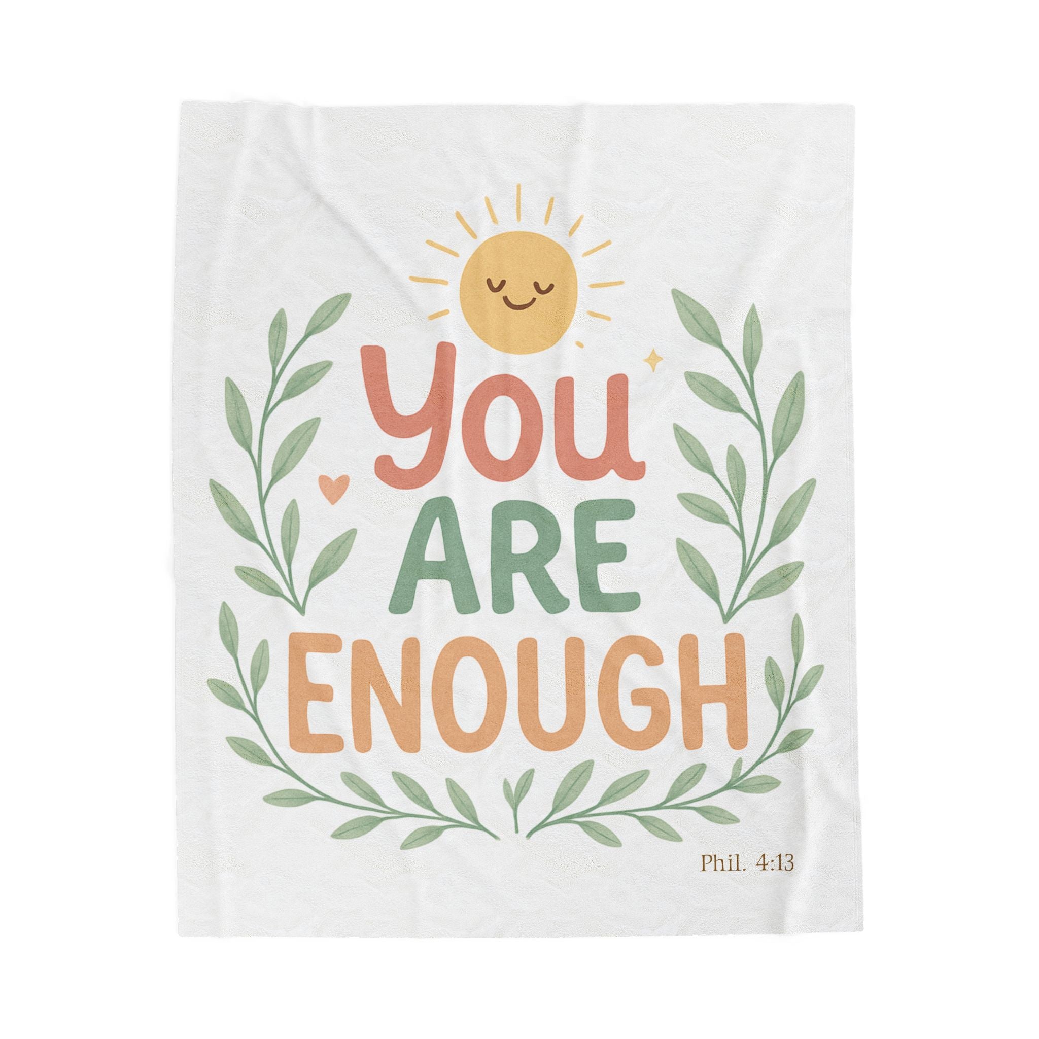 You Are Enough Velveteen Plush Blanket — Soft Inspirational Throw for Self-Care & Gifts