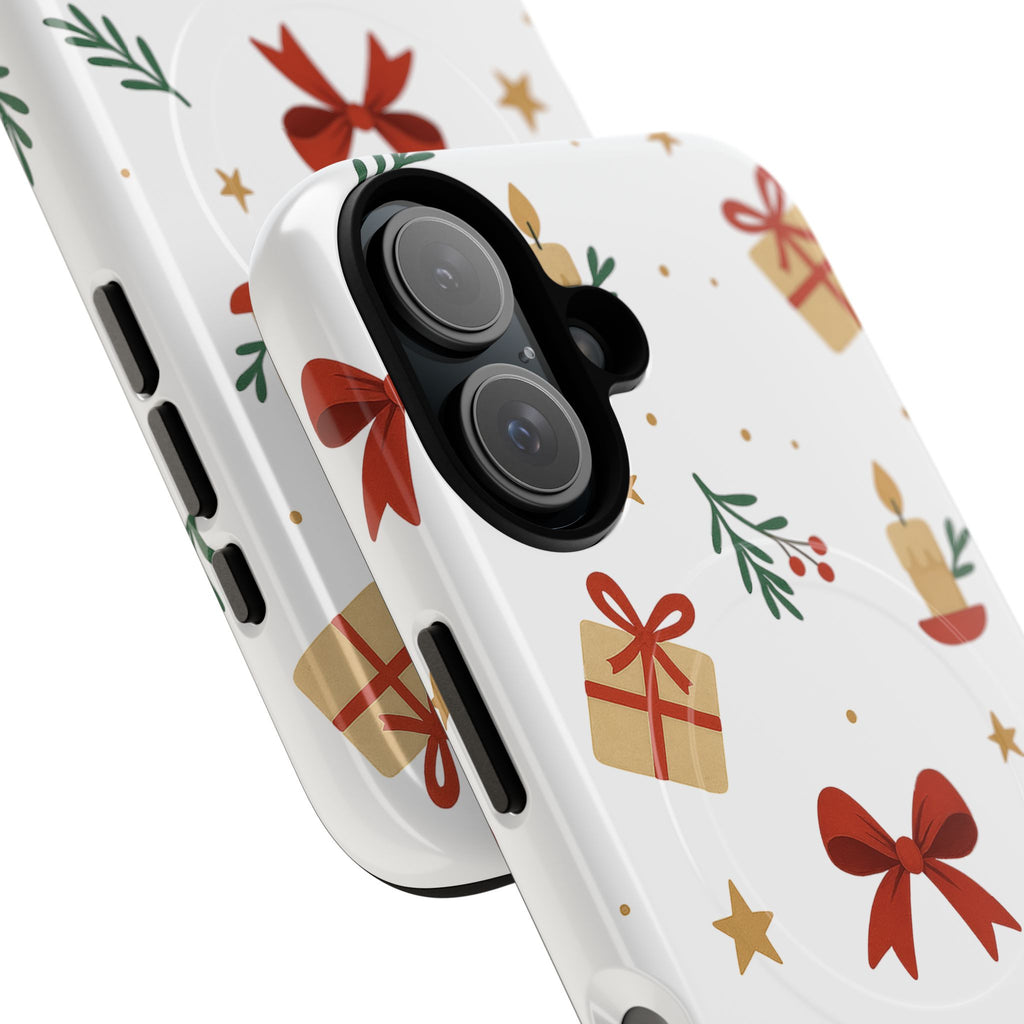 Holiday Gift Pattern Phone Case — Magnetic Tough Case with Bows, Candles & Presents