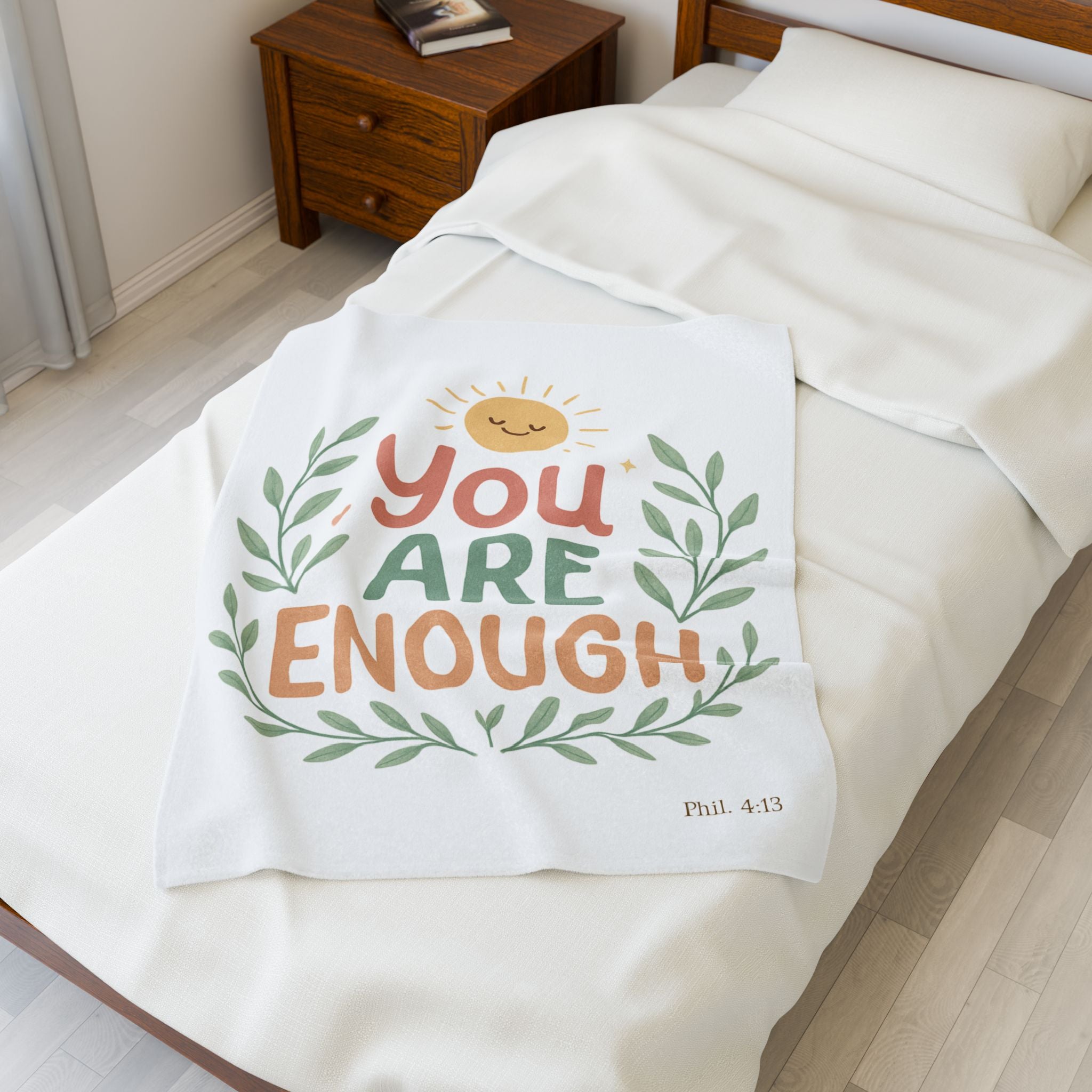 You Are Enough Velveteen Plush Blanket — Soft Inspirational Throw for Self-Care & Gifts