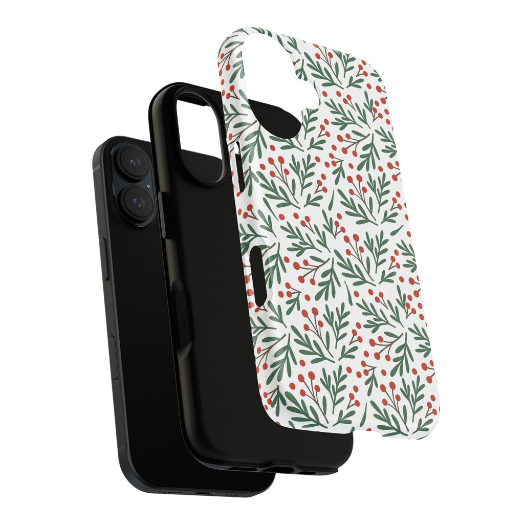 Magnetic Phone Case — Festive Holly & Berry Winter Floral