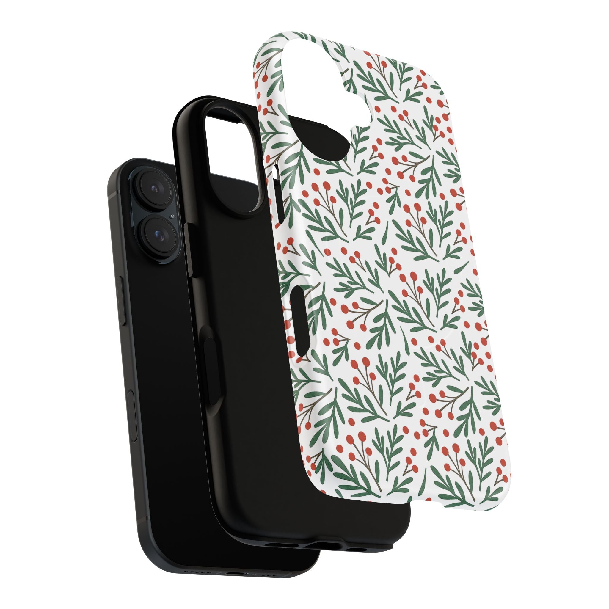 Magnetic Phone Case — Festive Holly & Berry Winter Floral