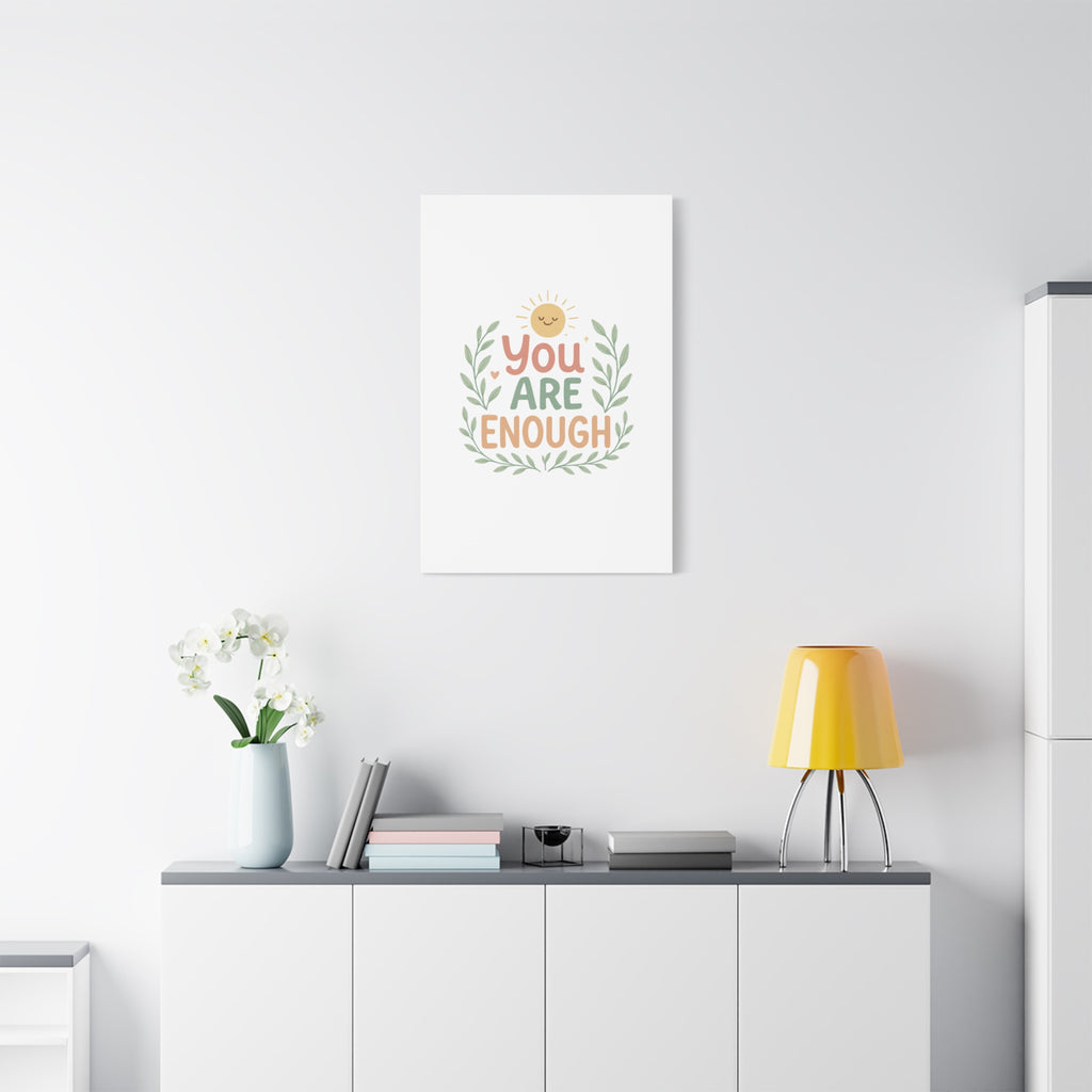 You Are Enough Canvas Wall Art — Positive Motivational Sun & Laurel Print
