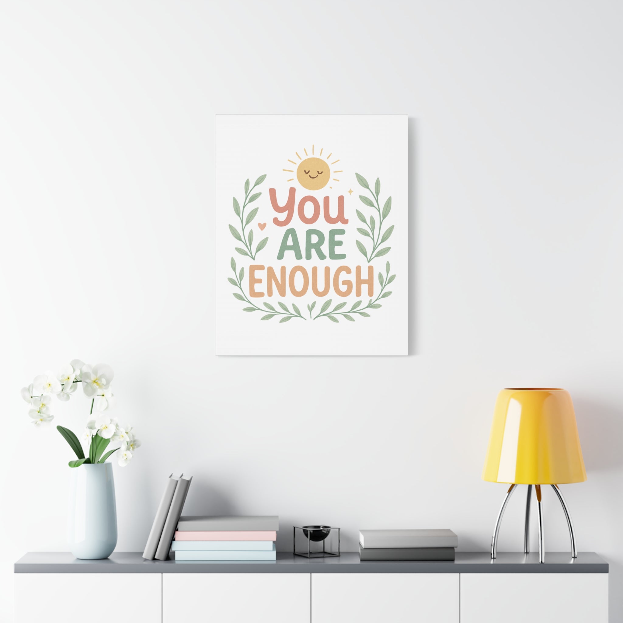 You Are Enough Canvas Wall Art — Positive Motivational Sun & Laurel Print