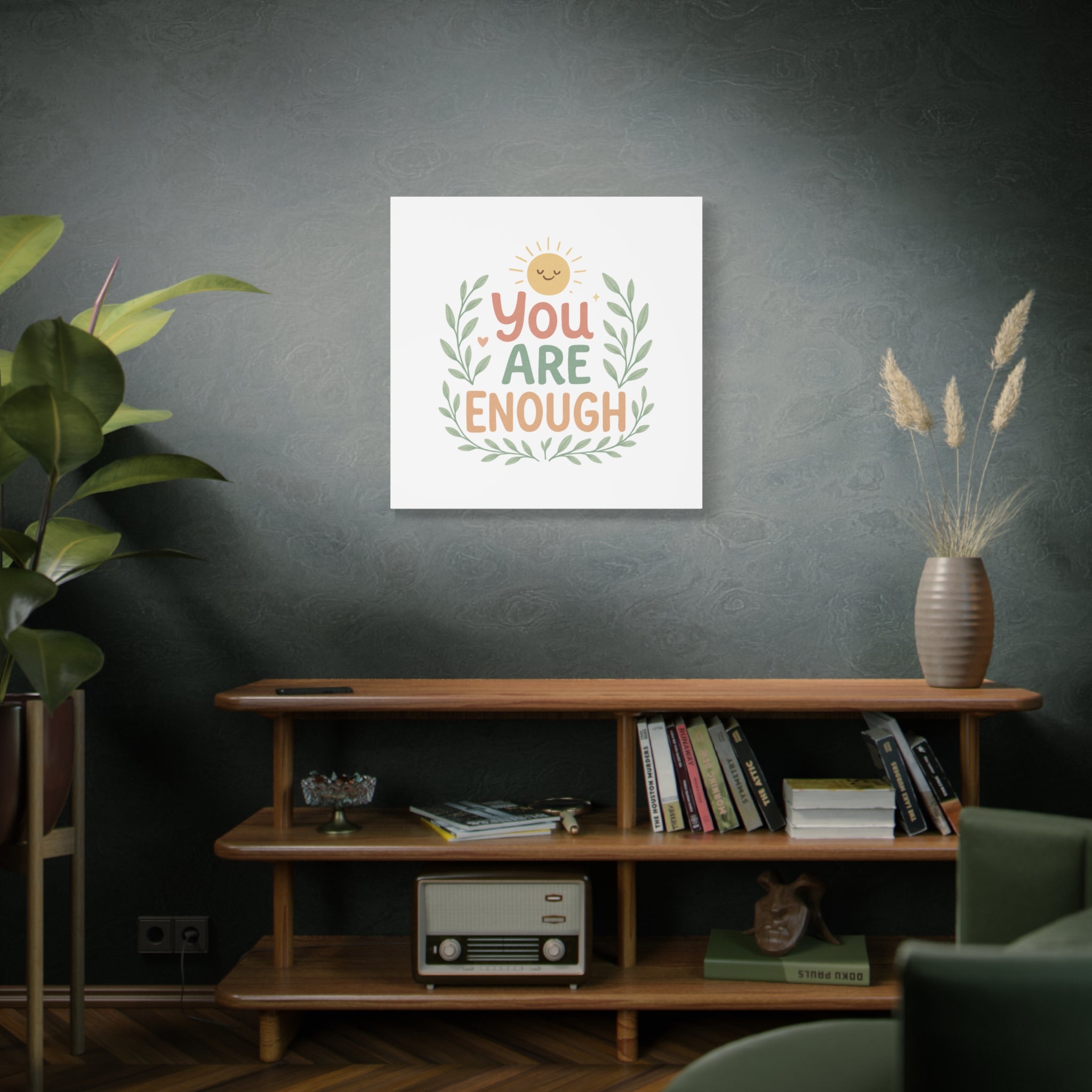 You Are Enough Canvas Wall Art — Positive Motivational Sun & Laurel Print