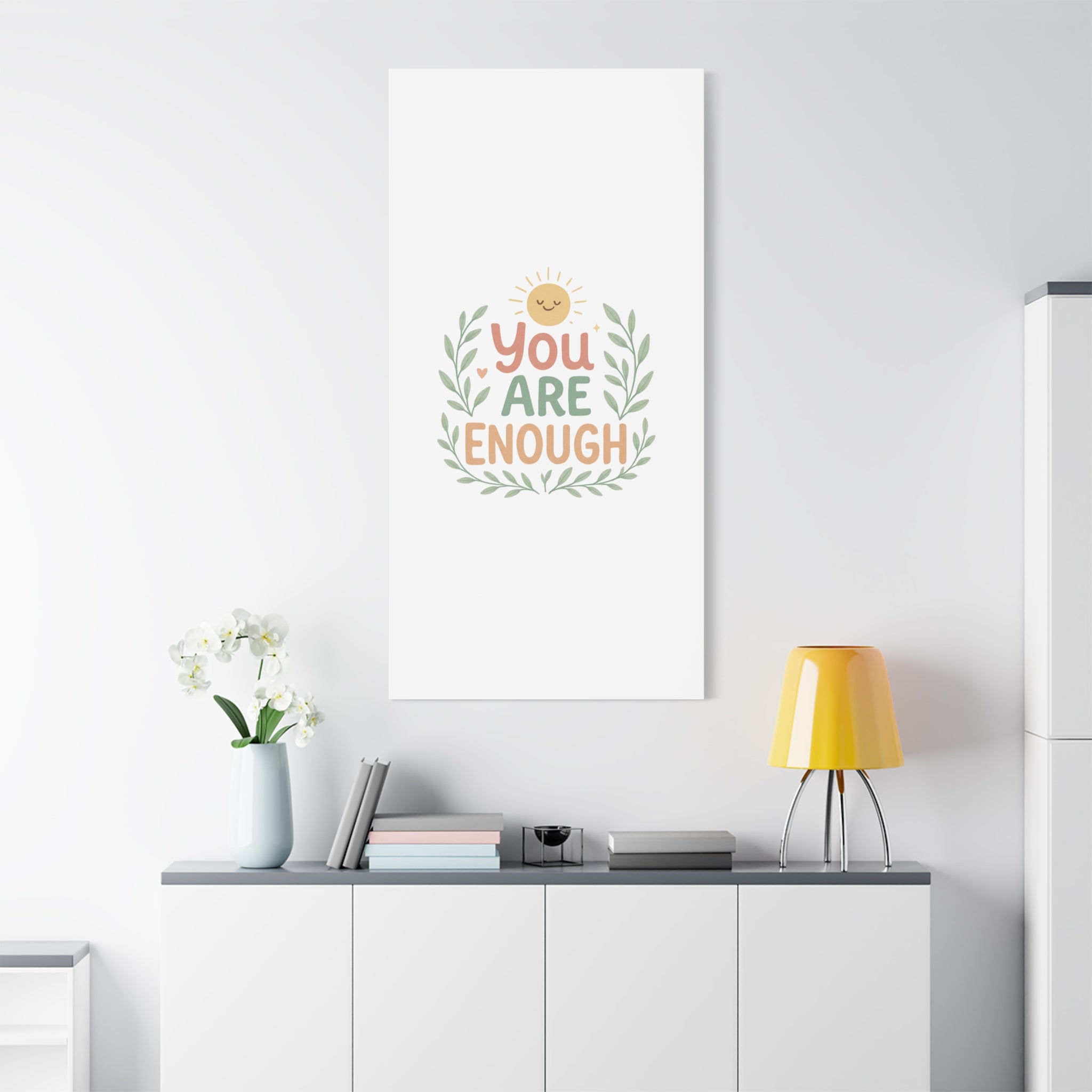 You Are Enough Canvas Wall Art — Positive Motivational Sun & Laurel Print