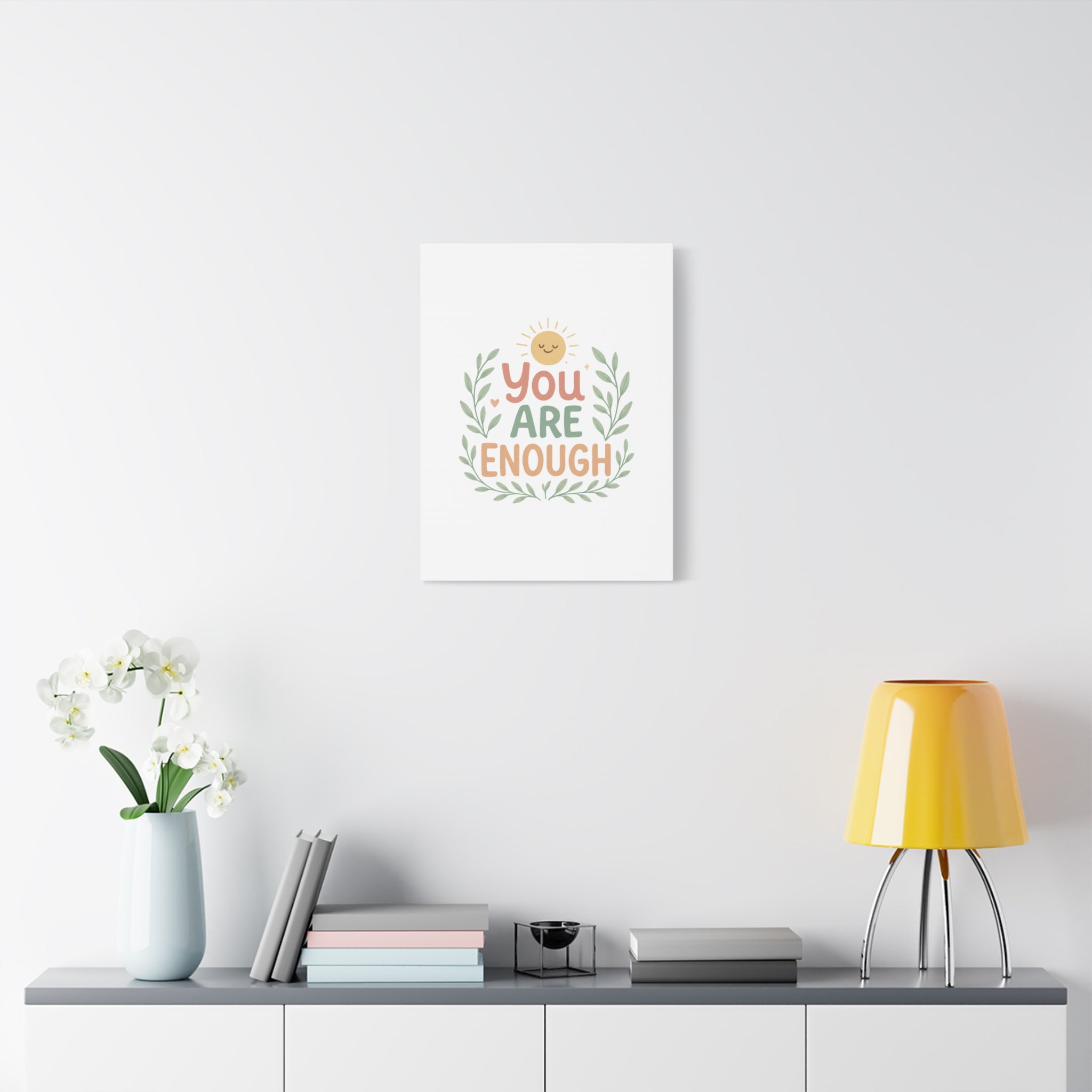 You Are Enough Canvas Wall Art — Positive Motivational Sun & Laurel Print